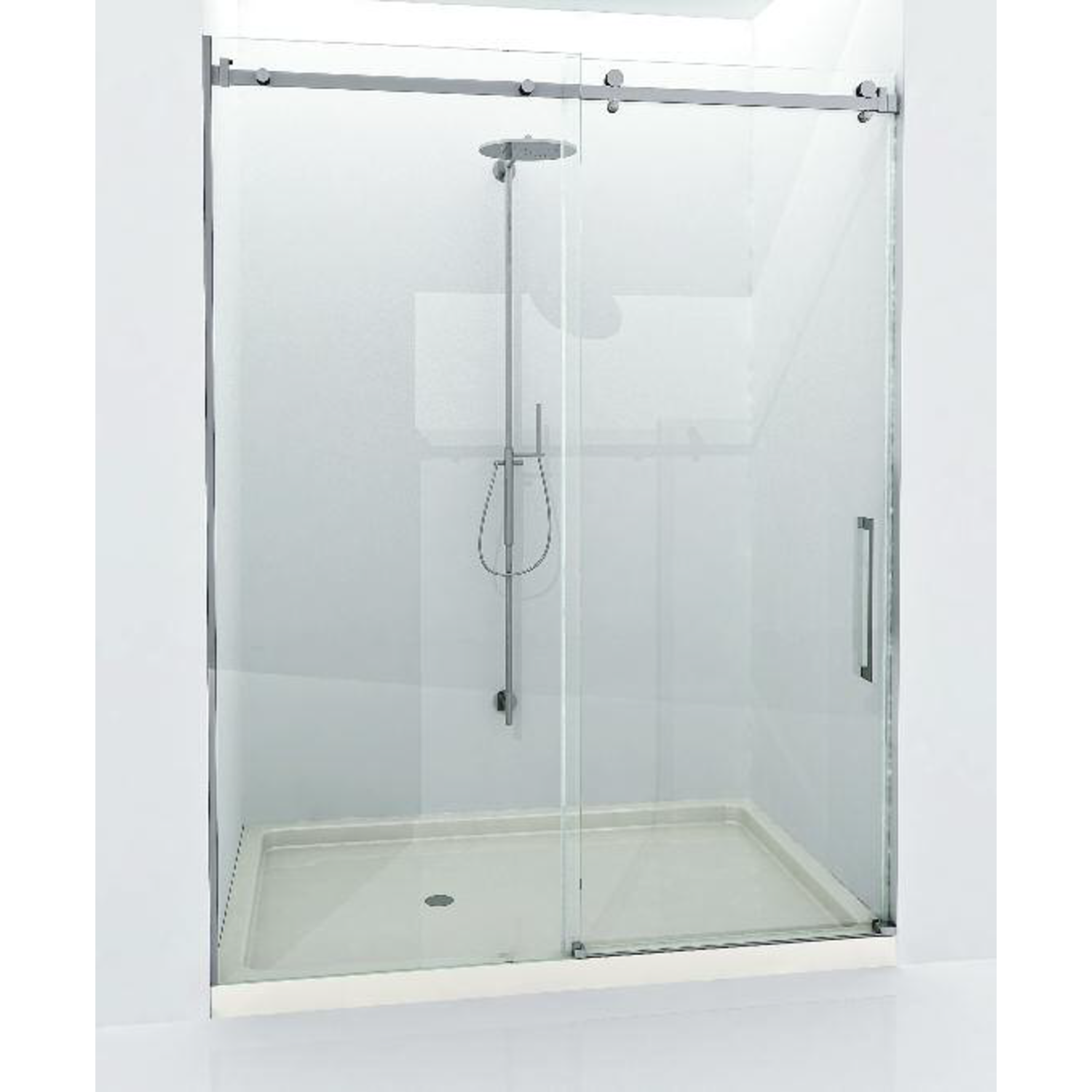 Toebehoren douche met schuifdeur wand/wand voor gekit vast glaspaneel, naar rechts, voor 8 mm glas, geborsteld rvs