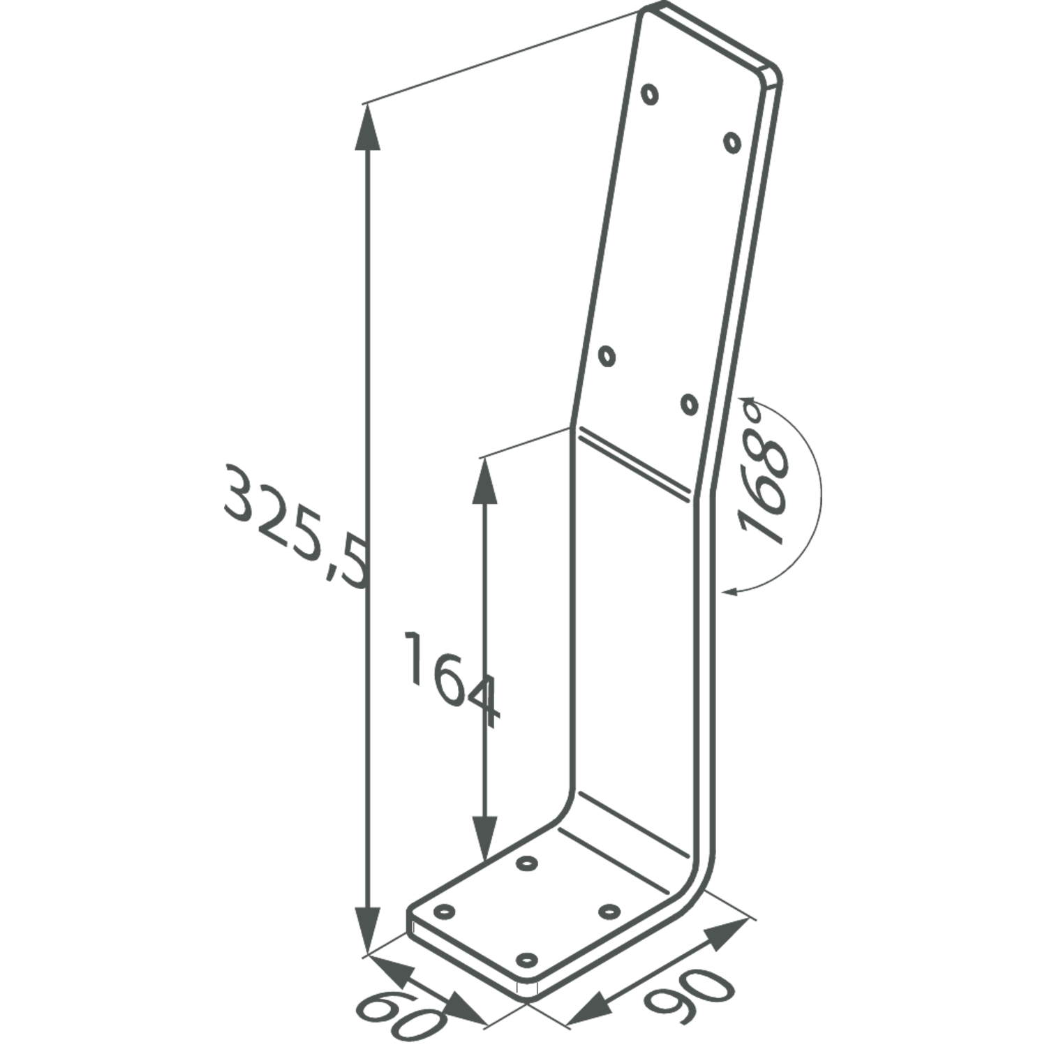 U-poot rugleuning voor bank 60x8x325mm chroom