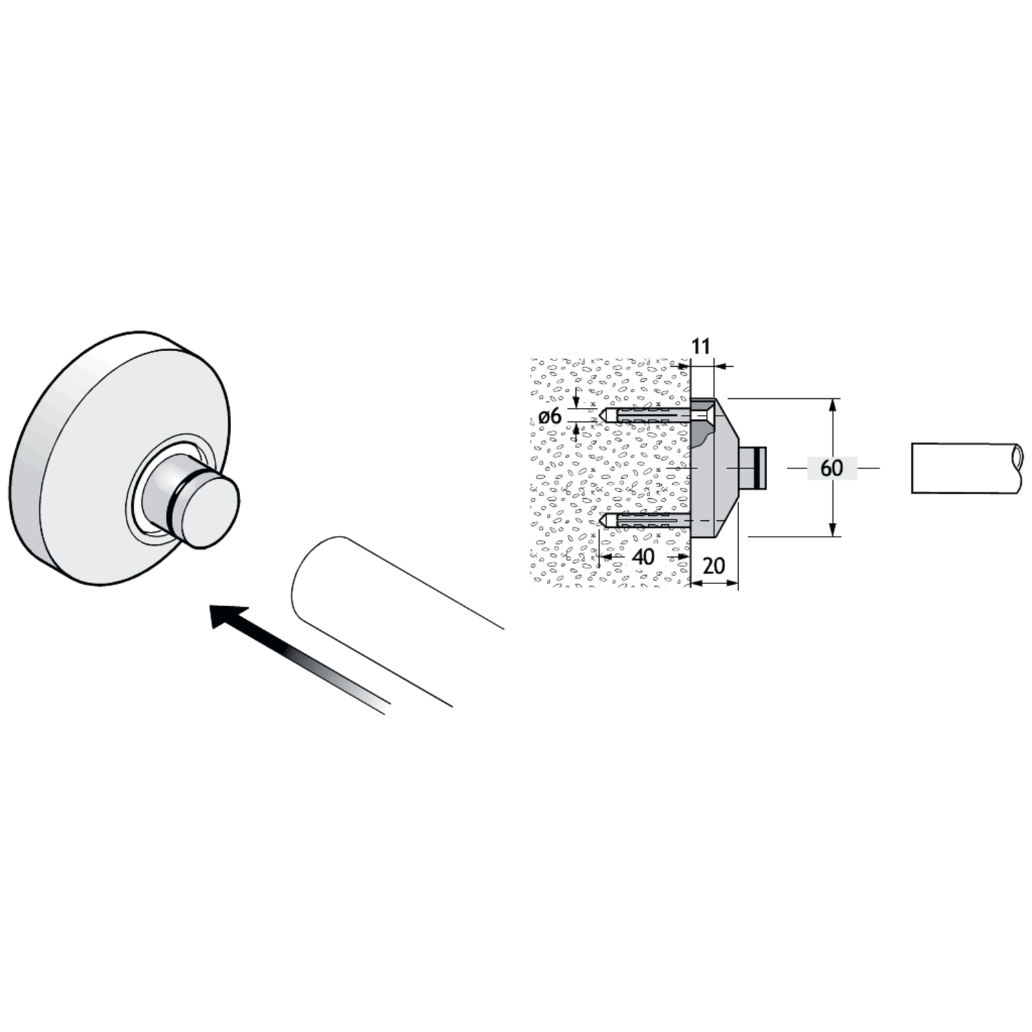 Pba 500-rvs sat. bevestigingsrozet muurbevestiging buis 22mm