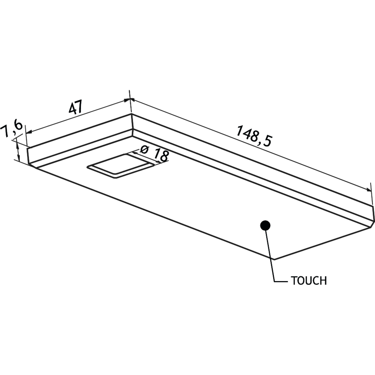 Set 3 d'lau Led rechthoekige onderbouw 3W 3200K RVS look touch 10w met dimmertransfo