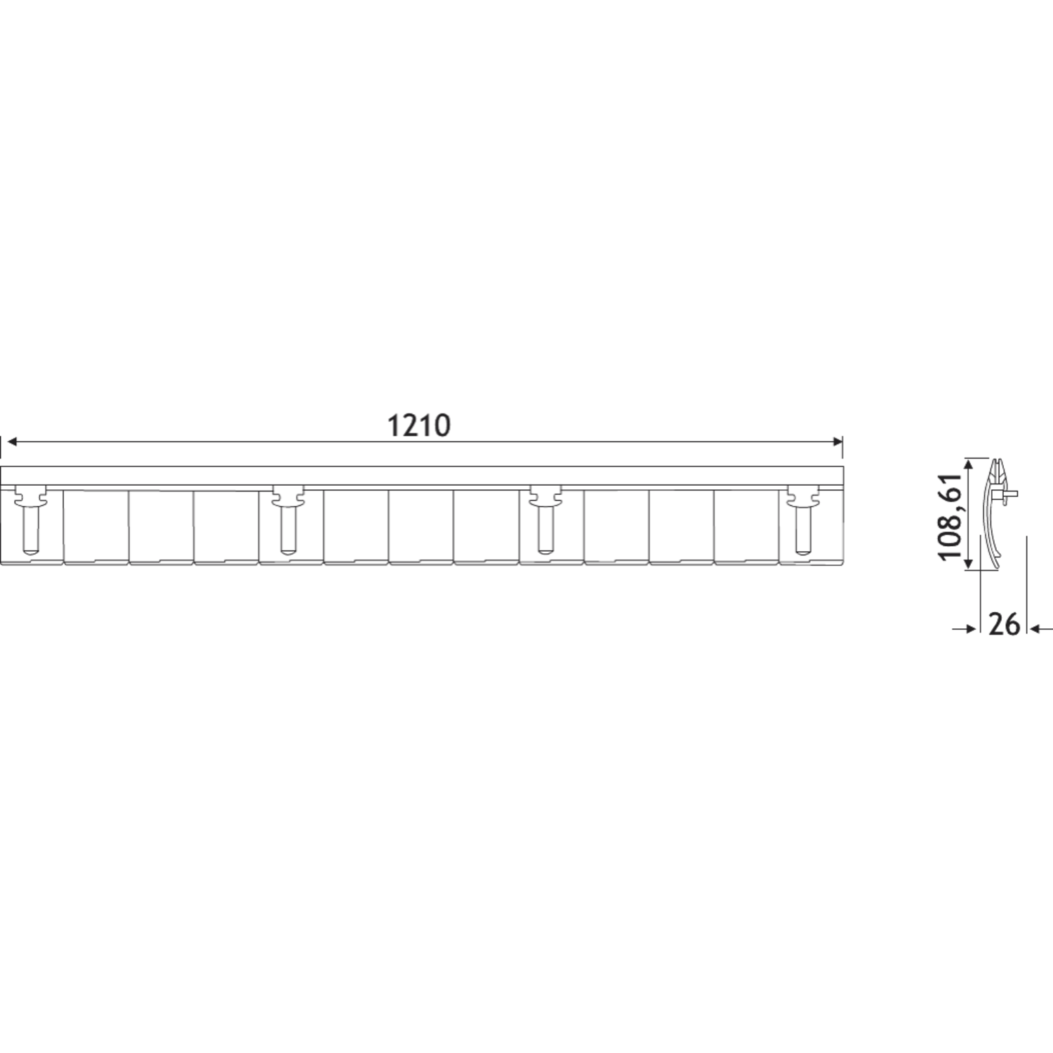 Flap kabelgeleiding horizontaal wit 1200mm/13 el.