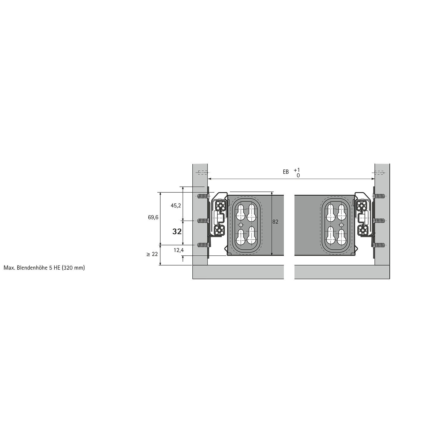 Ladegeleiders Quadro Duplex 45, Silent System compatibel, Push to open compatibel, EB 292 mm / 392 mm, 730 mm, links en rechts