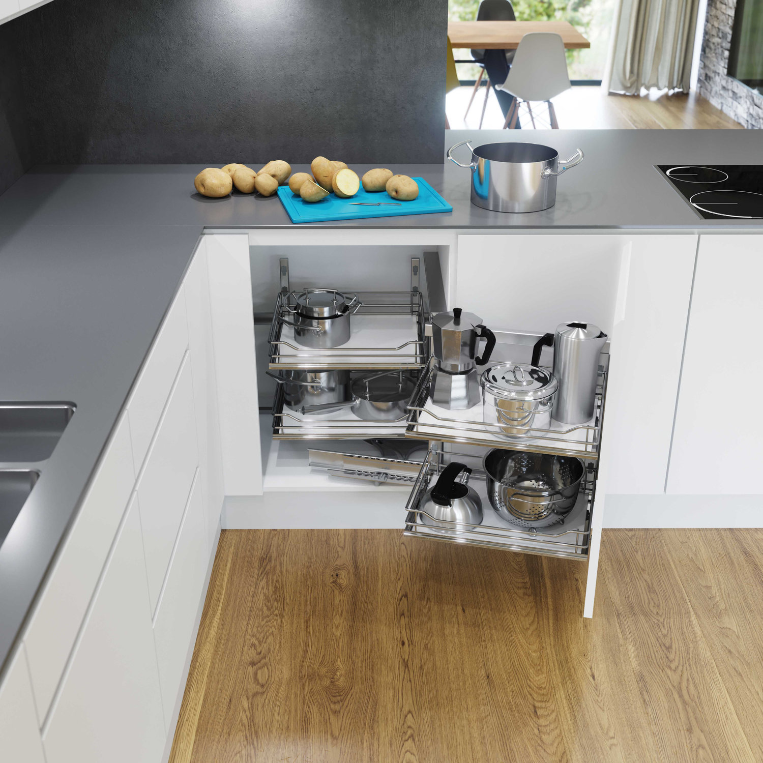 VS COR Fold chroom + hout wit 450mm rechts