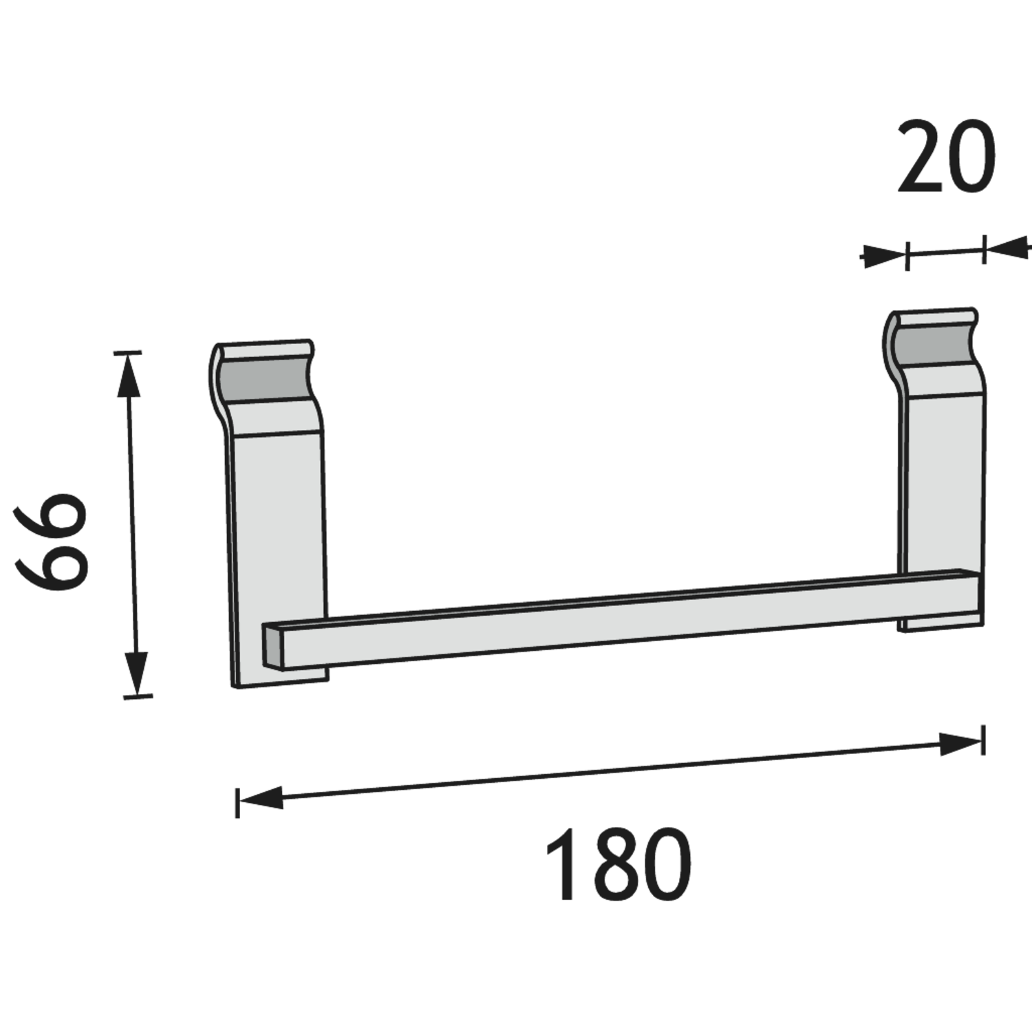 KOS HAAKREK ALU ZWART  66x180x10mm