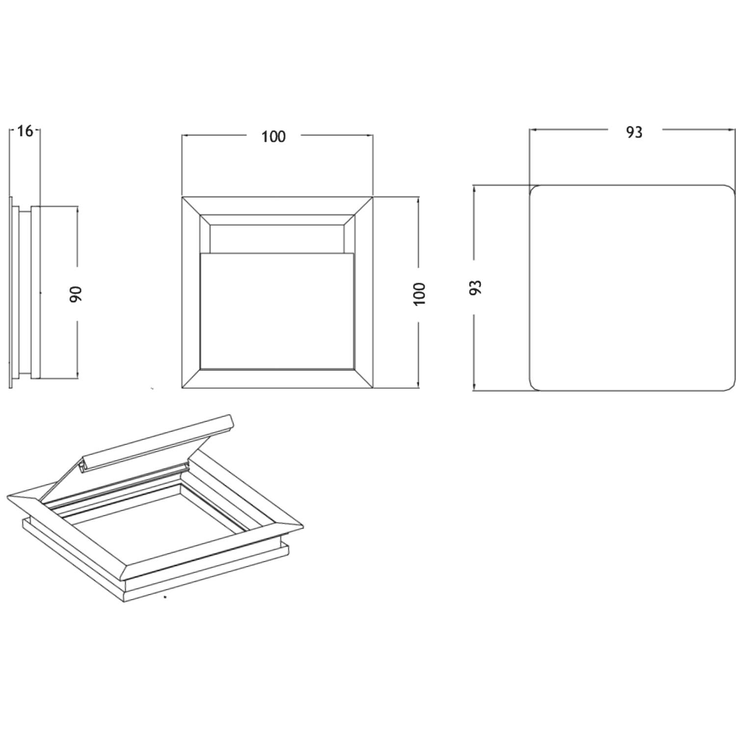 Kabeldoorvoer Exit alu 100x100x13.5mm+deksel