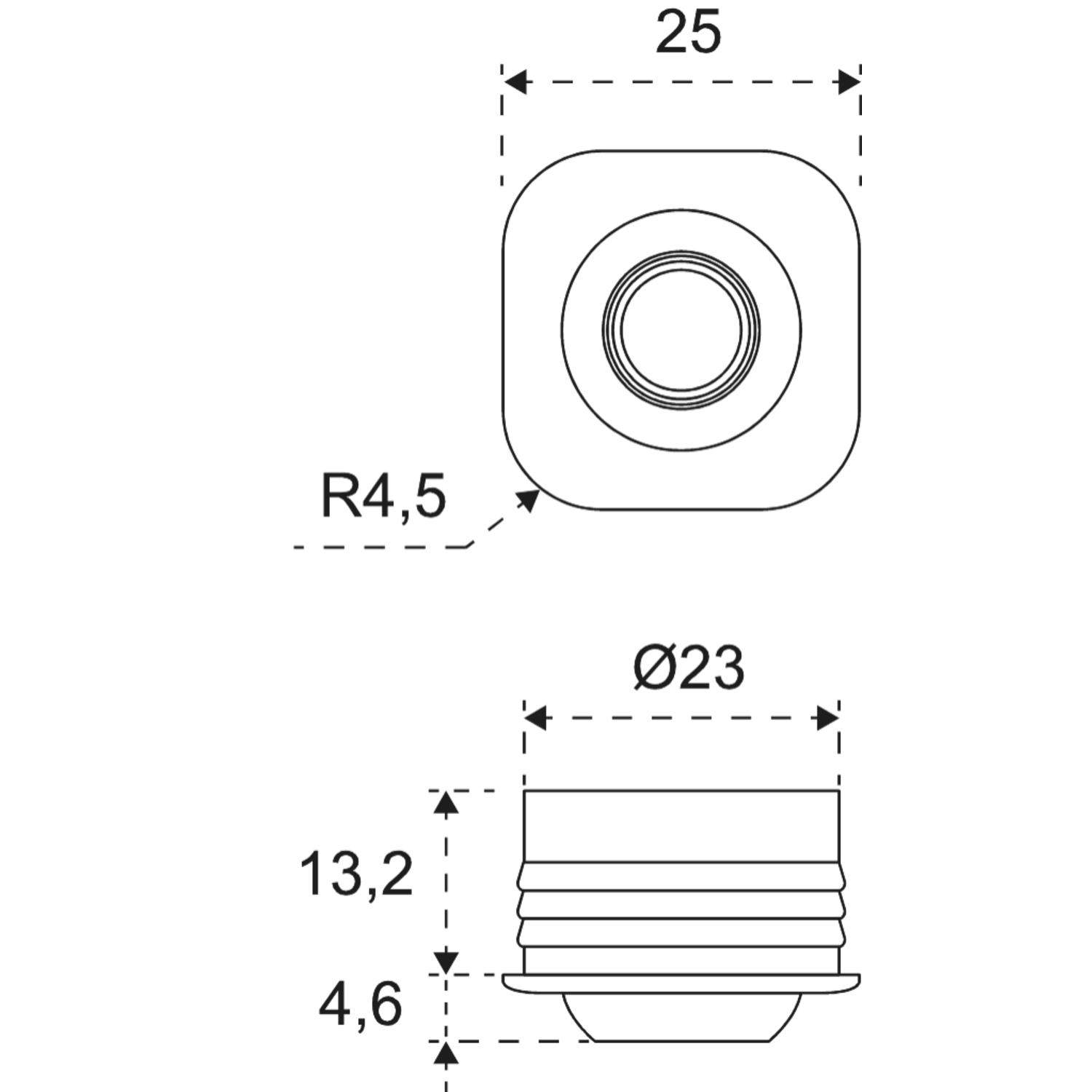 Led focus enkel vierkant 24V 1W zwart