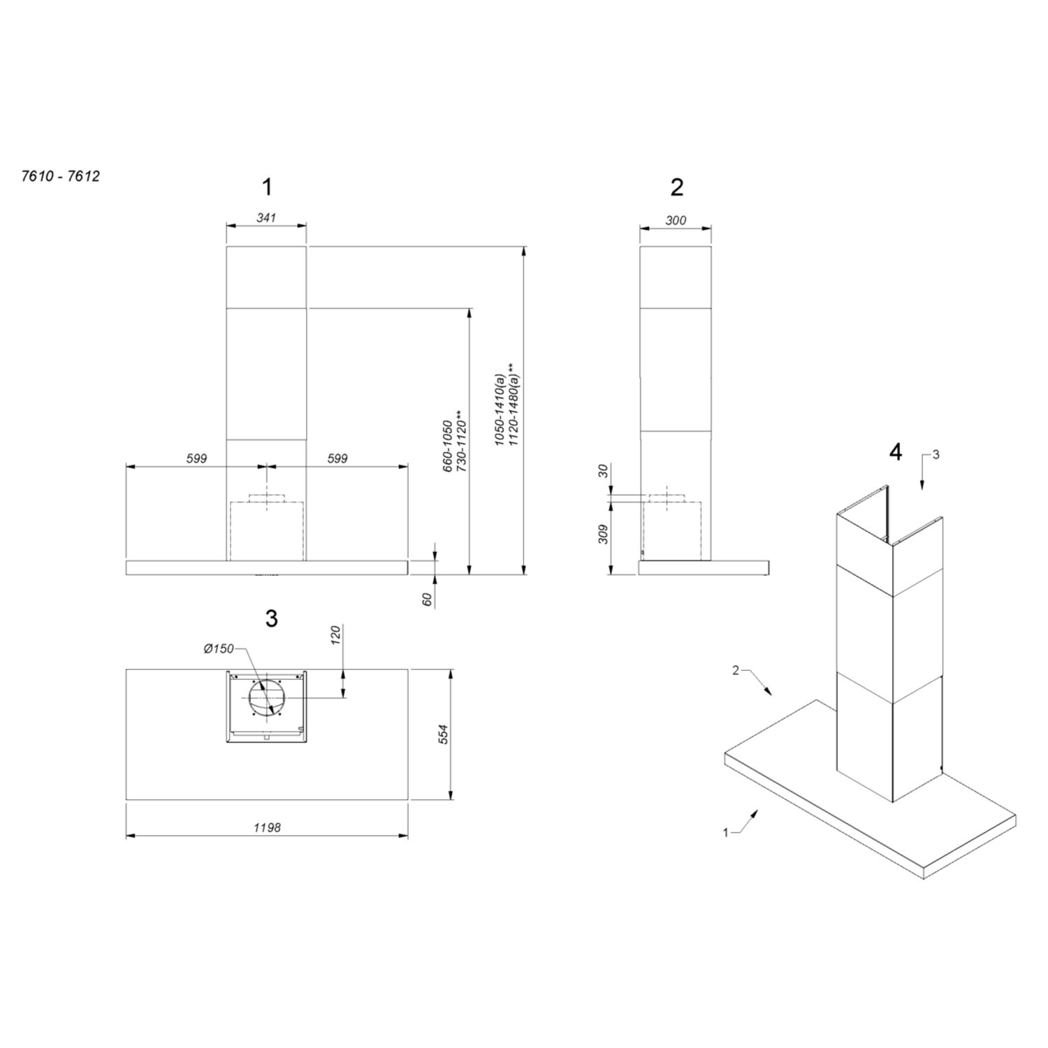 Novy Flatline 120 cm RVS wanddampkap
