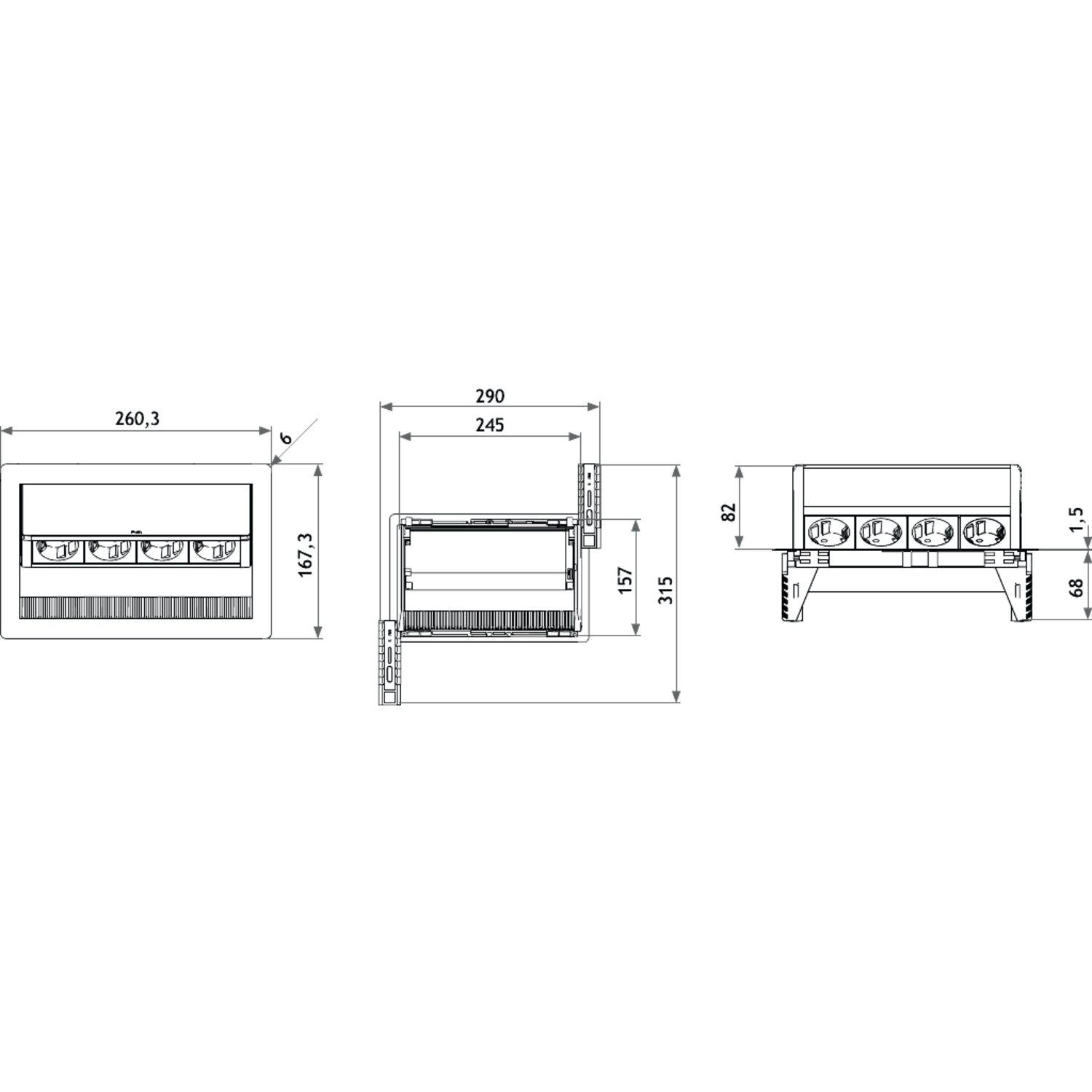 Evoline flip top push data/usb medium rvs b-f 2 stopcontacten + 2 rj45 + 2 usb