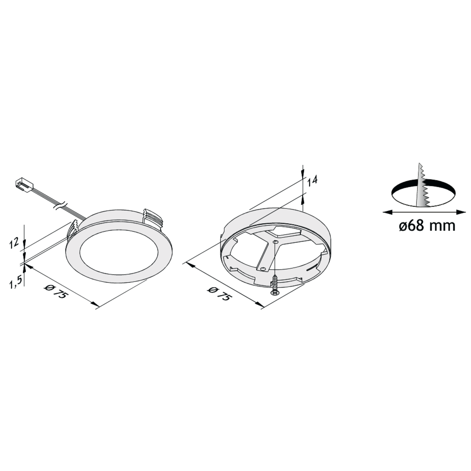 Hera set 2 x FR-68 led 4W 24V 3000K RVS-look+ transfo led 15W