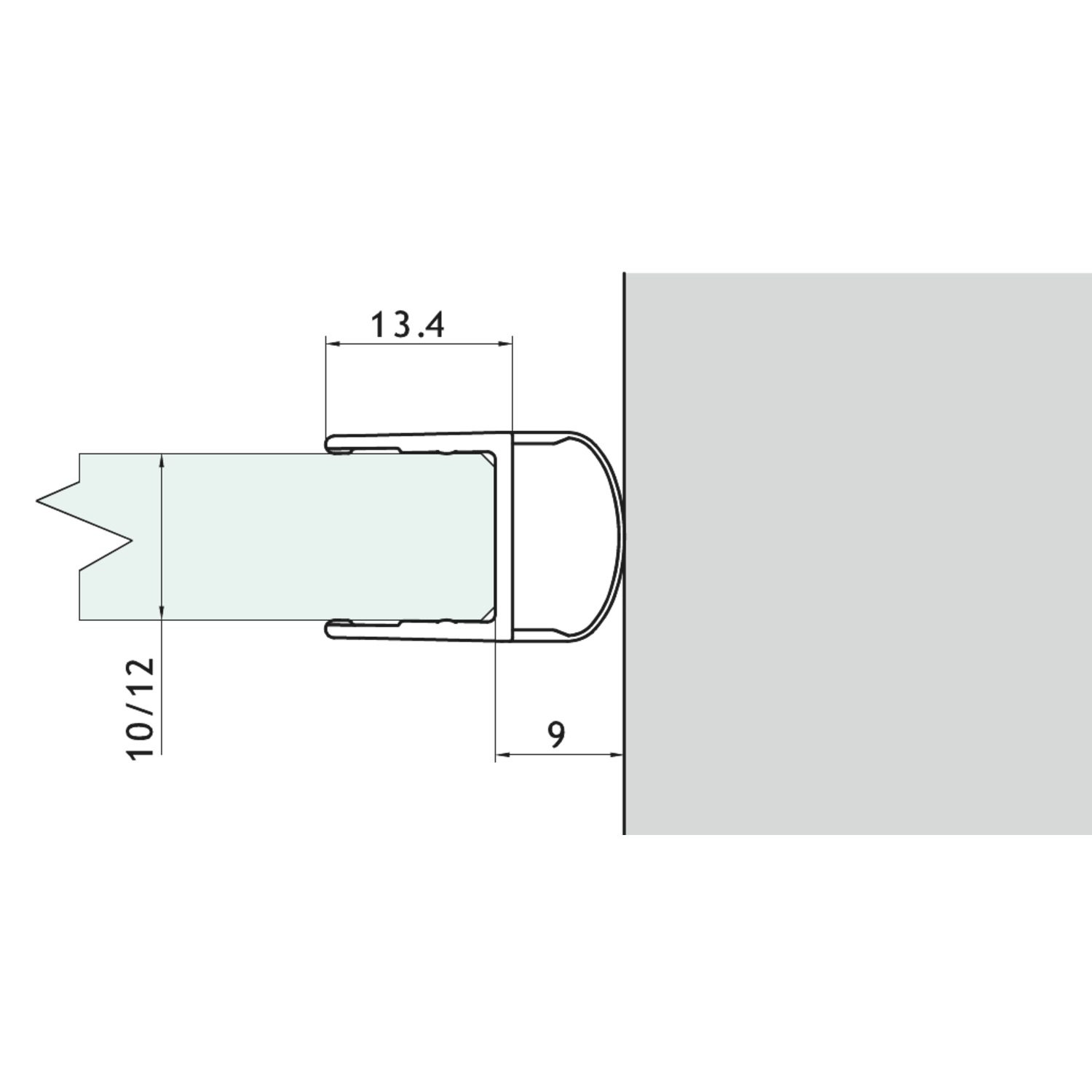 Dichting afgerond l2200mm voor glas 10/12 mm