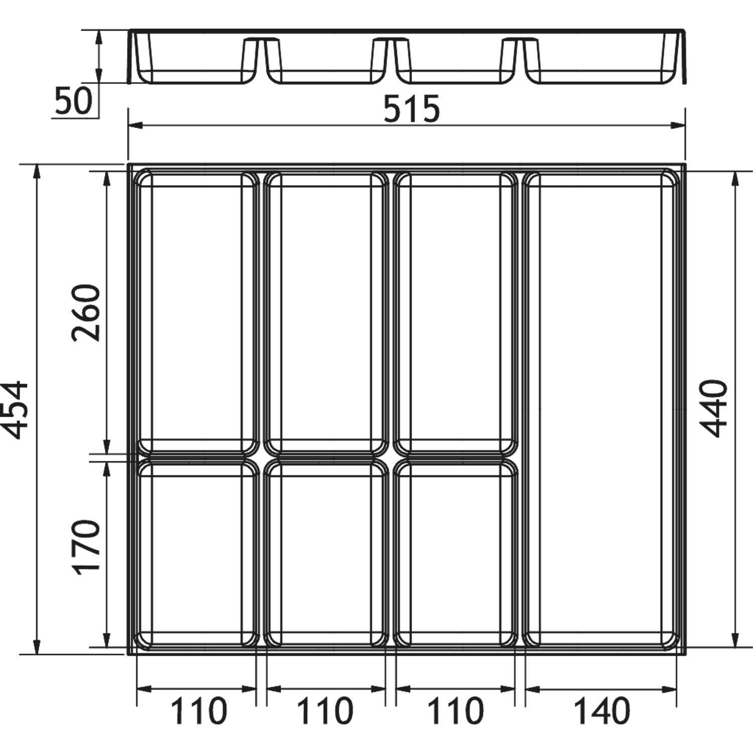 Mono besteklade k 60 cm wit515 x 473mm 515 x 473mm