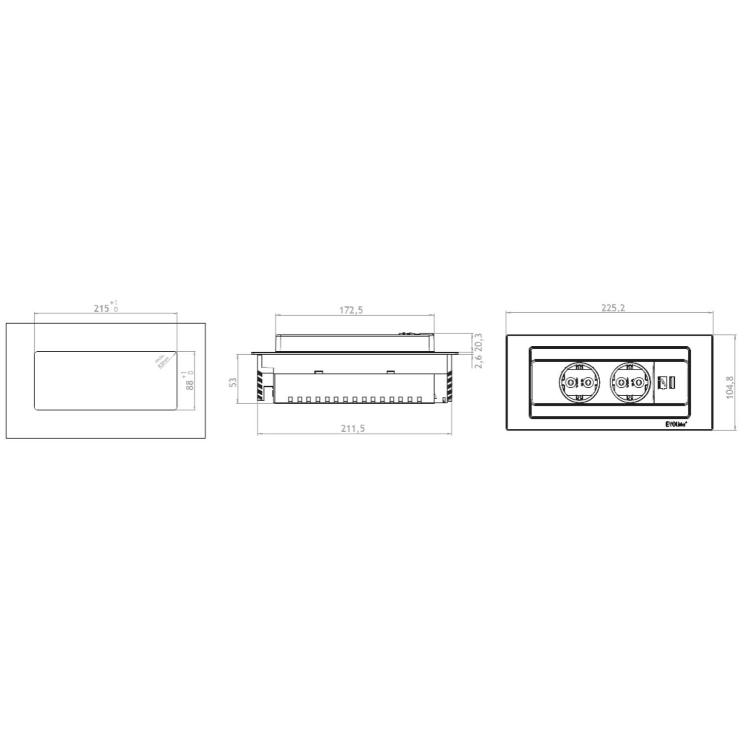 Evoline backflip wit glas 2 b-f 1 usb c charger 5v/2.1a