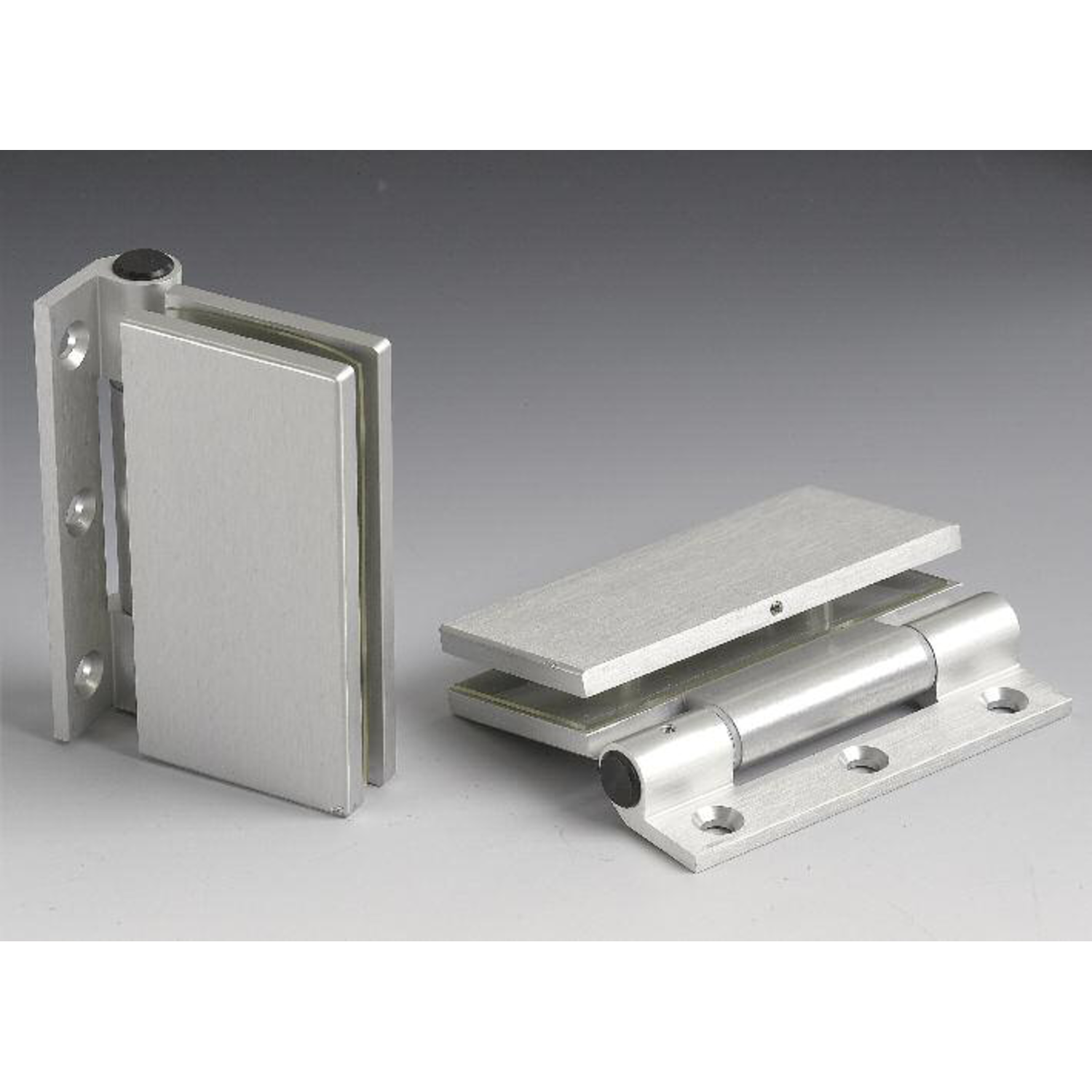 Rechthoekig scharnier wand/glas voor smalle deurposten, voor 8/12 mm glas, B50 H100, mat aluminium