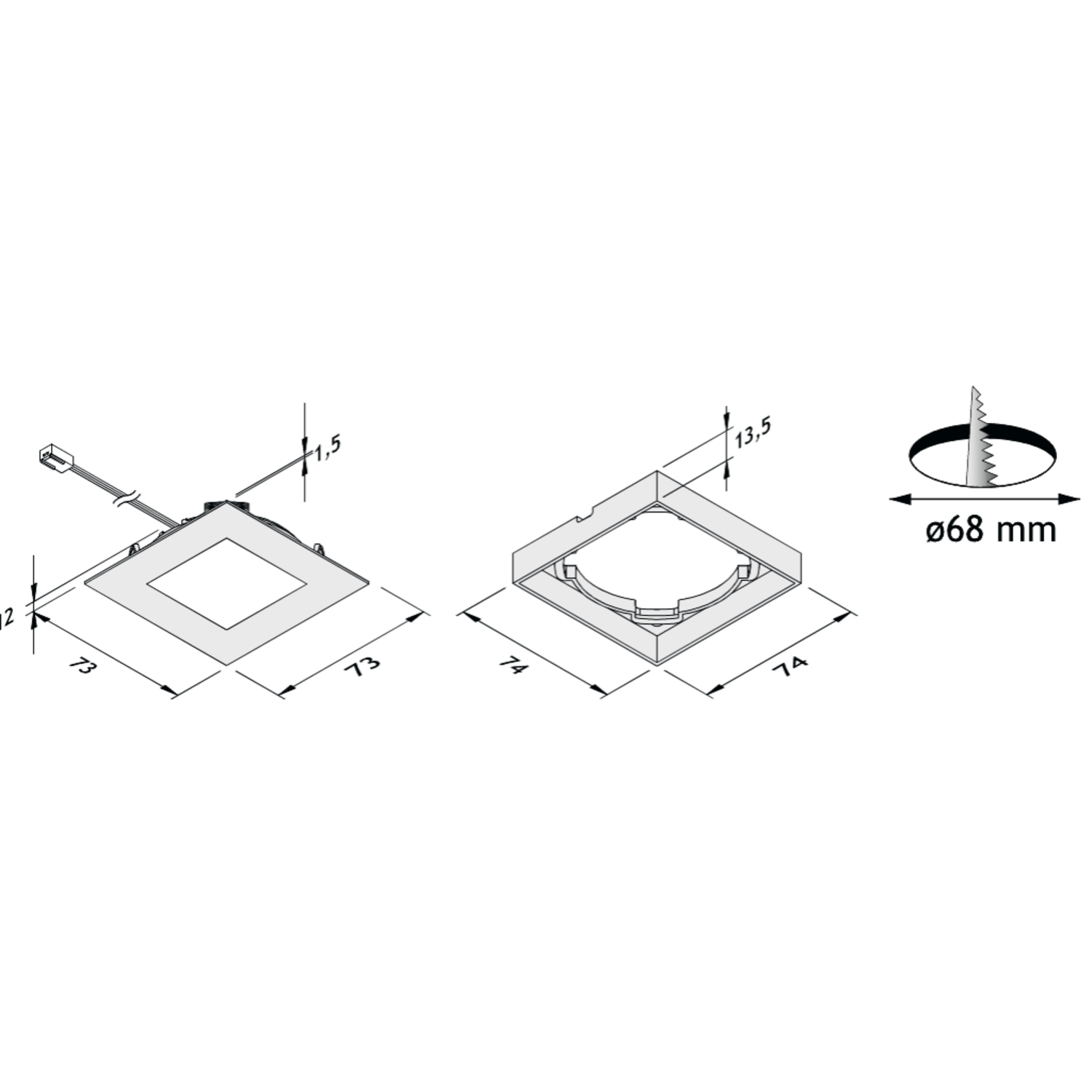 Hera set 2 x FQ-68 led 4W 24V 3000K RVS-look+ transfo led 15W