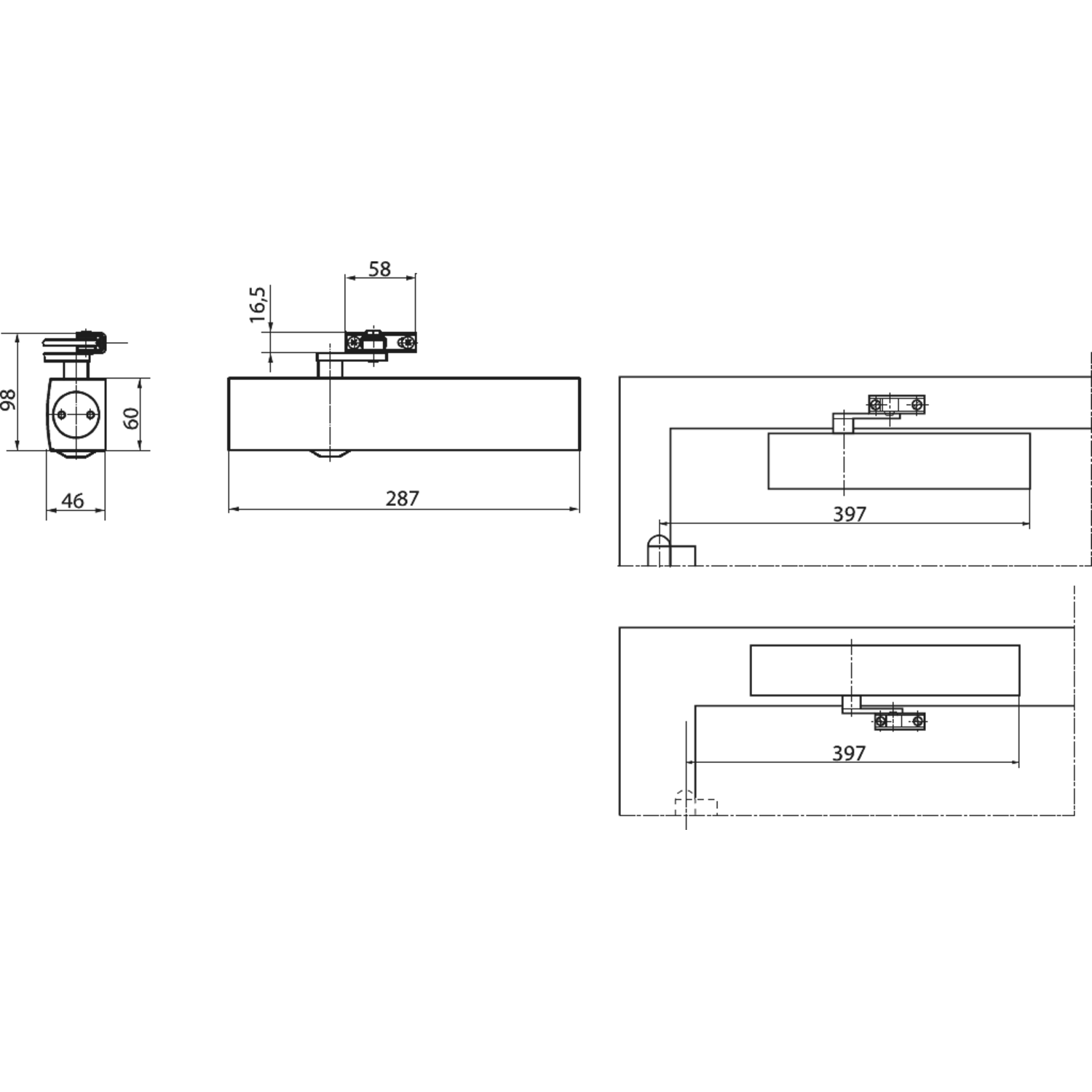 Geze deurpomp ts 4000 v zilver(zonder arm)