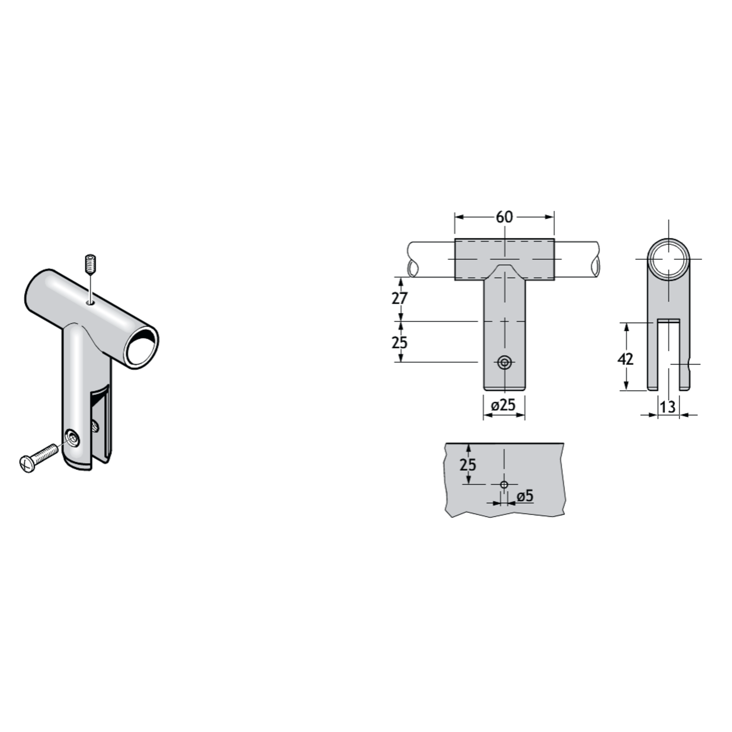 Pba 500-rvs sat. bevestigingsklem pann.13mm buizen 22mm