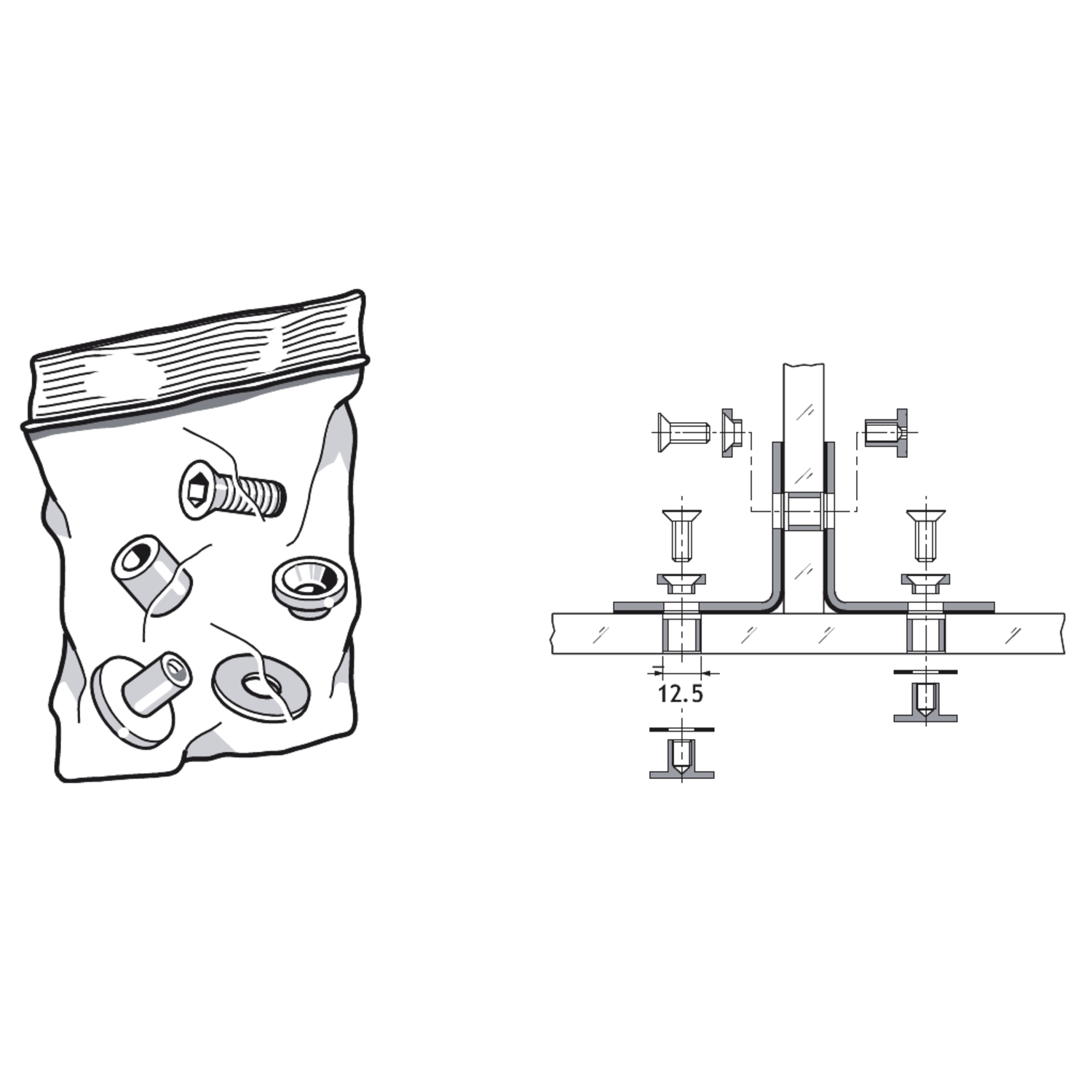 Pba 500-g rvs sat. bev.set hoek glas-glas voor win kelhaak