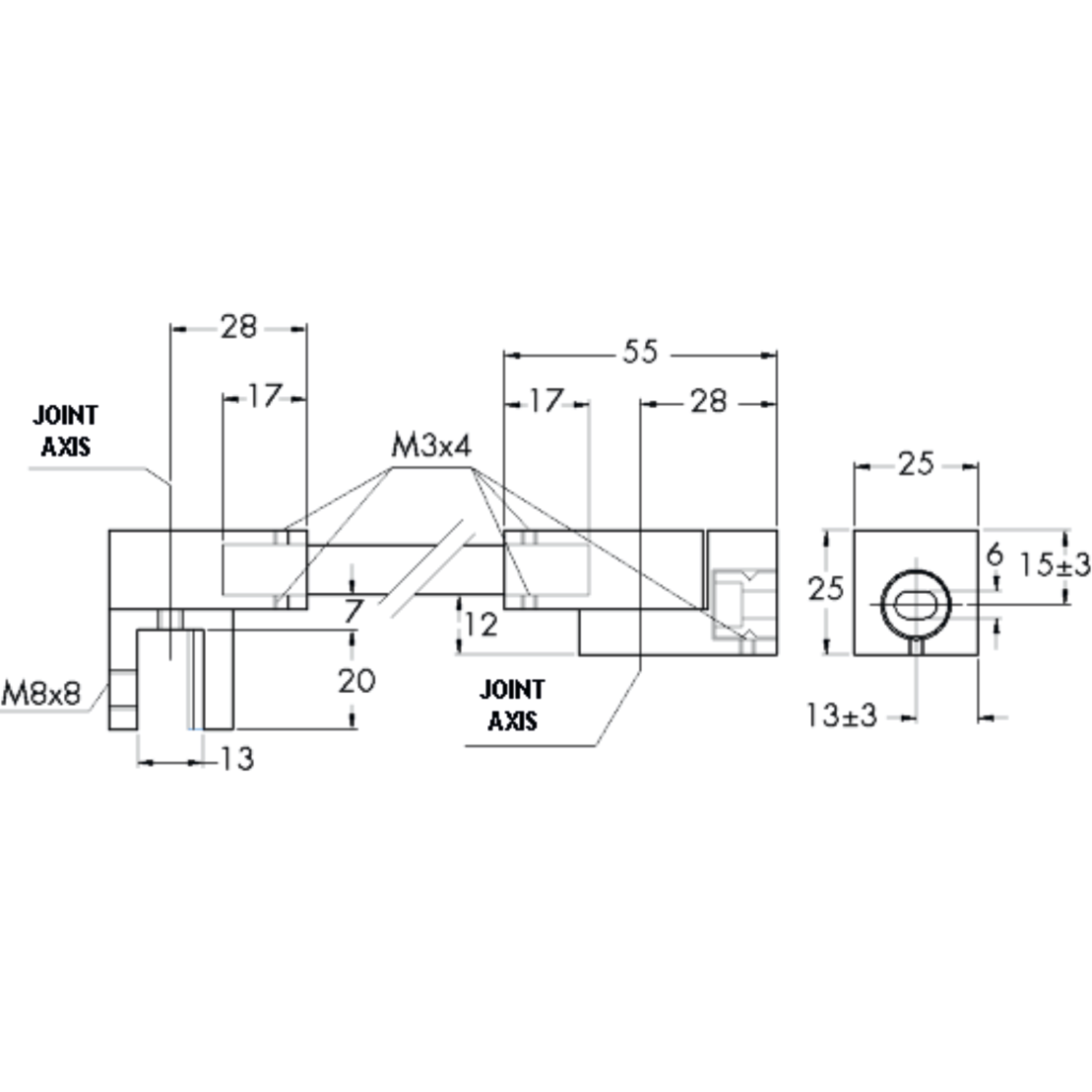 Stabilisatiestang wand/glas met dubbele scharnier, voor 8/12 mm glas, L557, geborsteld rvs effect