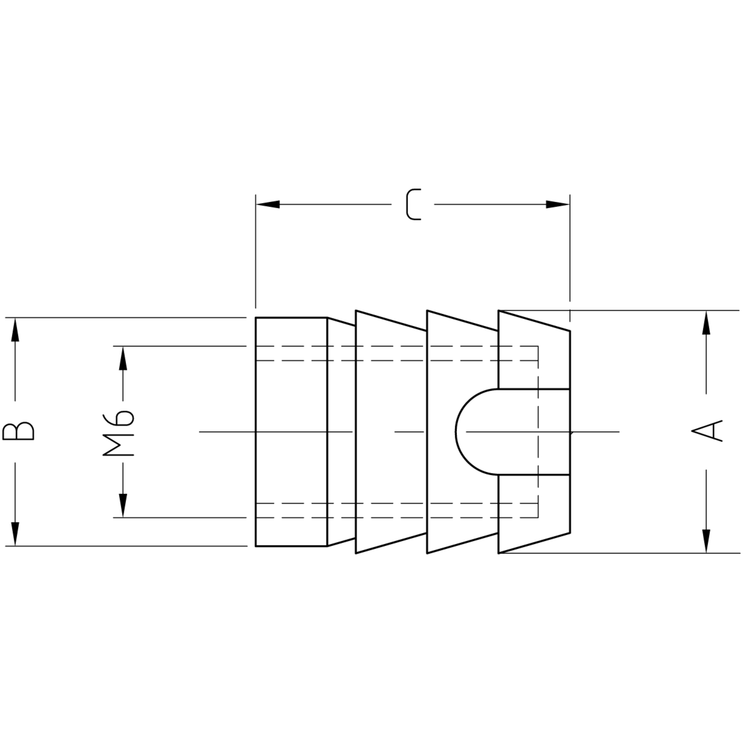 Muf d.10mm binnen M6 - 11mm wit