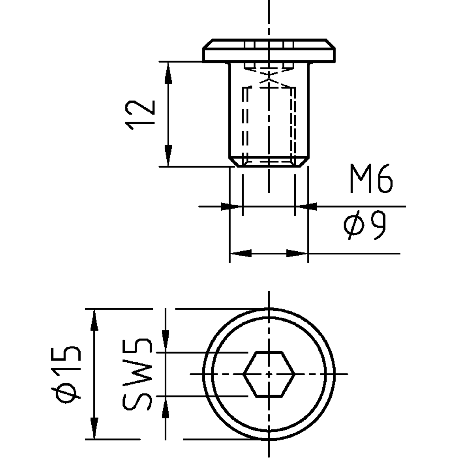 Kap SW5 cyl. kop M6 verzinkt