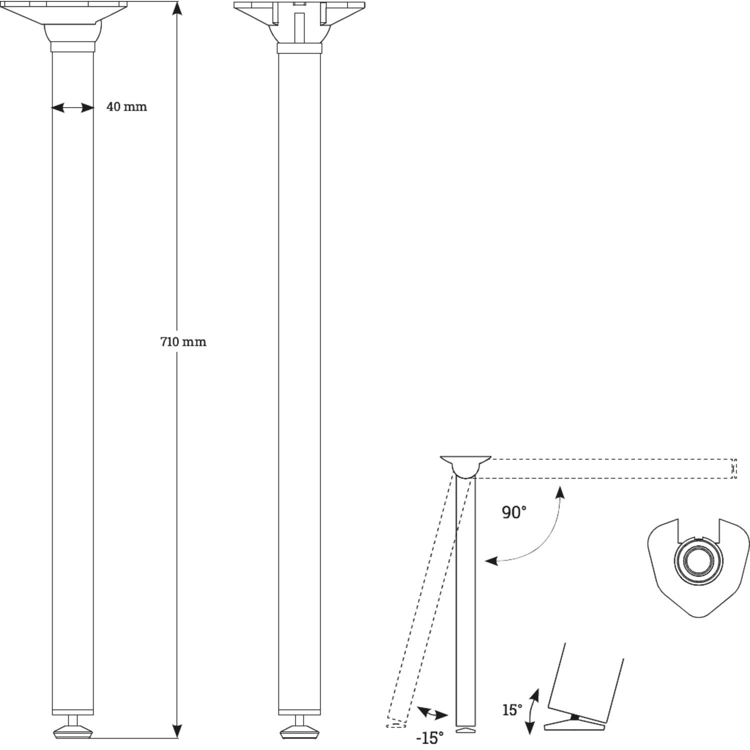 Clappo set opblapbare tafelpoten h.71 chroom