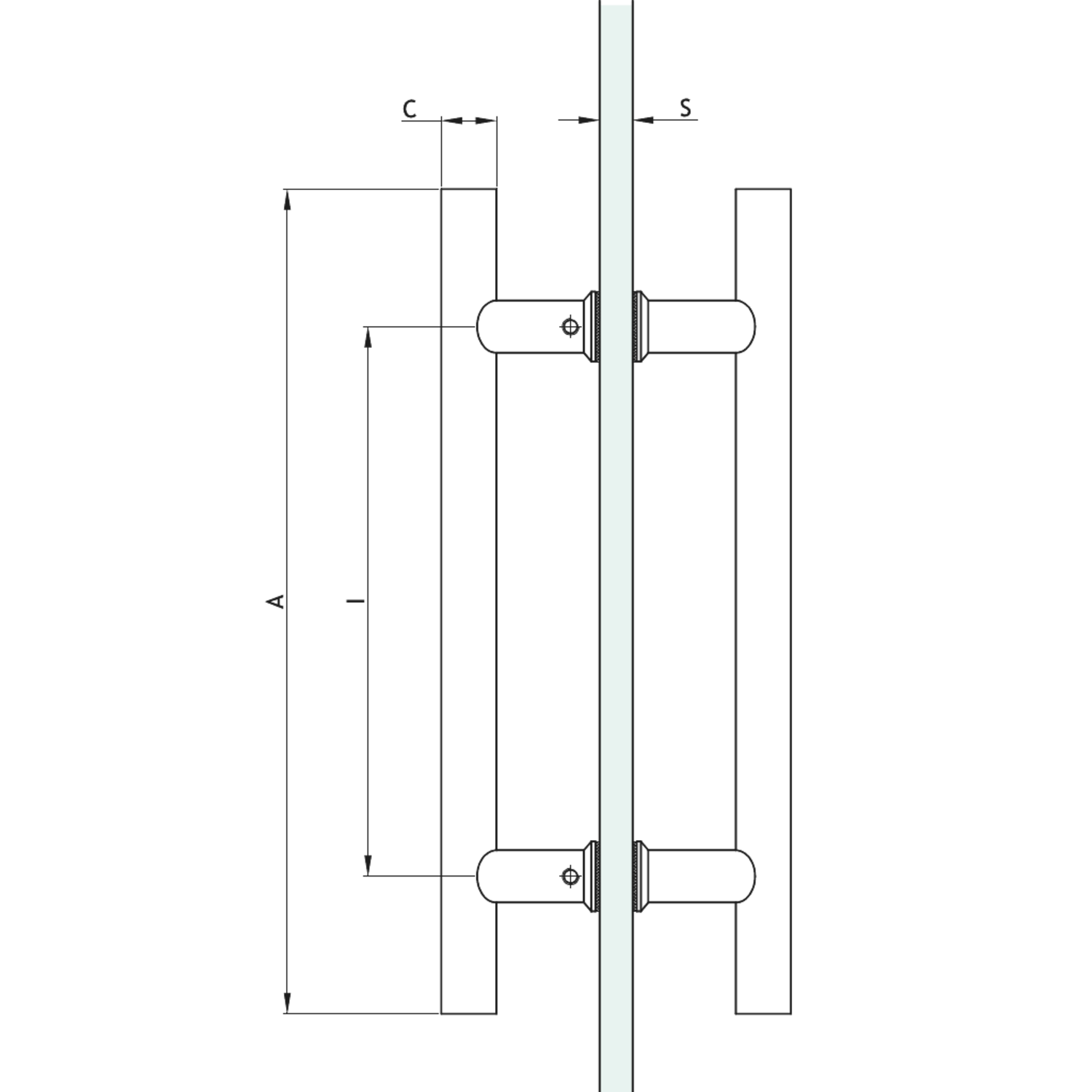 Paar ronde deurgrepen, voor 6/17.5 mm glas, B16 L300, glanzend rvs