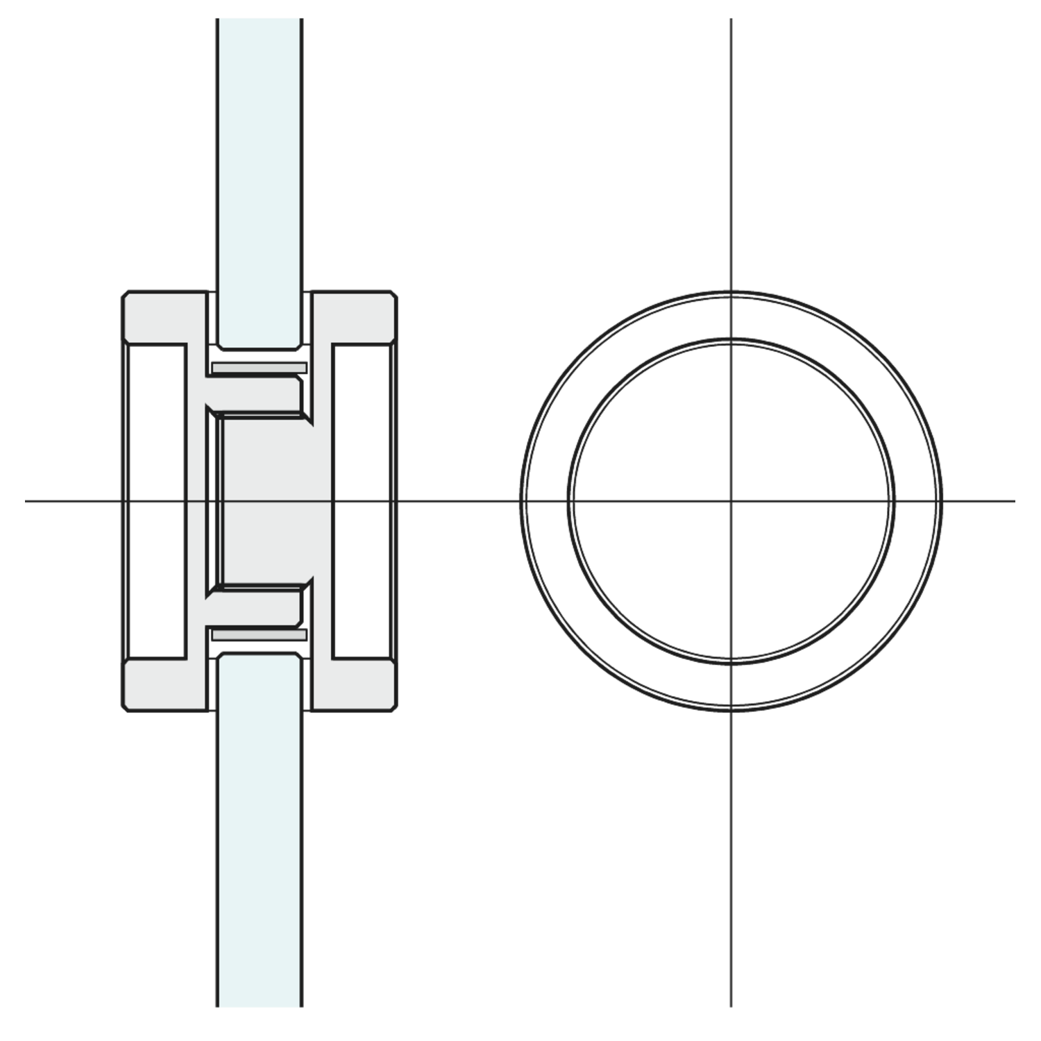 Paar ronde handgrepen, voor 8/12 mm glas, B40 L8, rvs cnc bewerkt