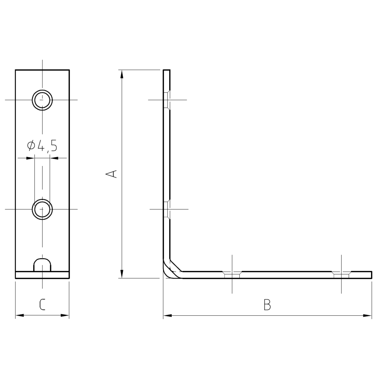Stoelhoeken 25mm ijzer verzinkt