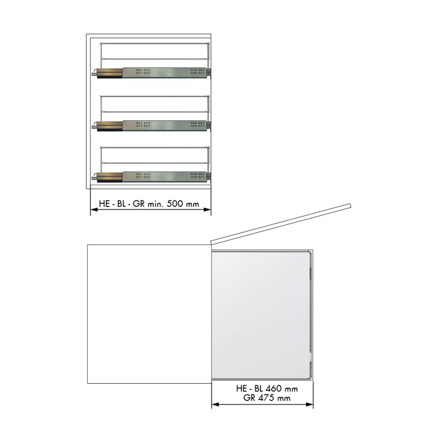 MC Line uittrekmand 45cm wit+hettich quadro ss 30k +hettich quadro ss 30kg+afstandhouders