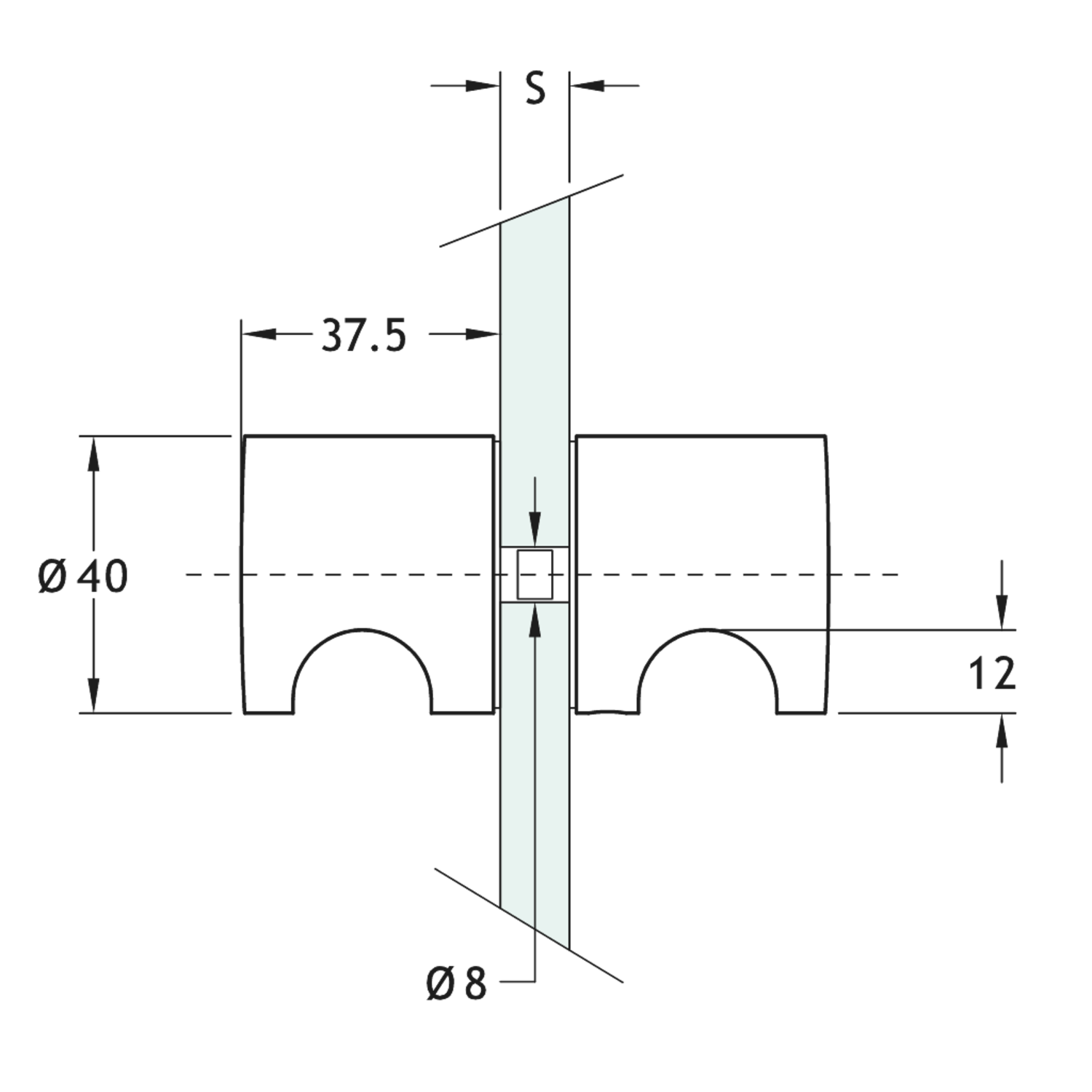 Paar knoppen met greep, voor 8/14 mm glas, B38 L40, chroom