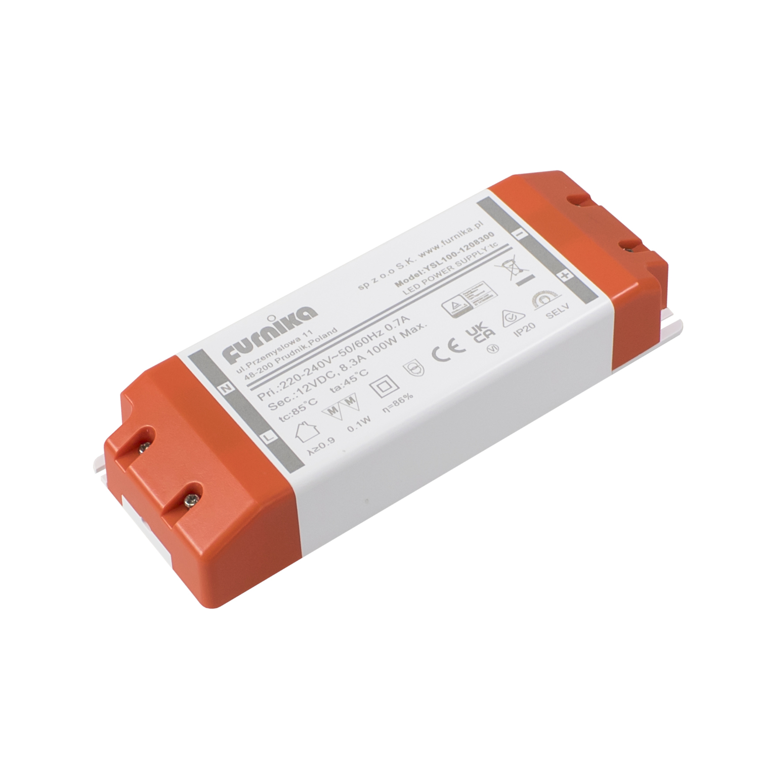Led transfo 100W 180x66x33mm+9x verdeler