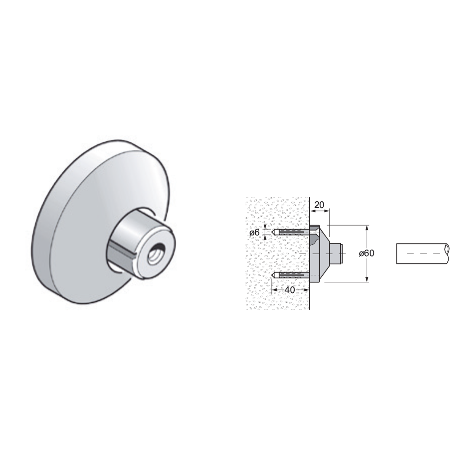 Pba 500-g rvs sat. bevestigingsrozet muurbev. buis 25mm