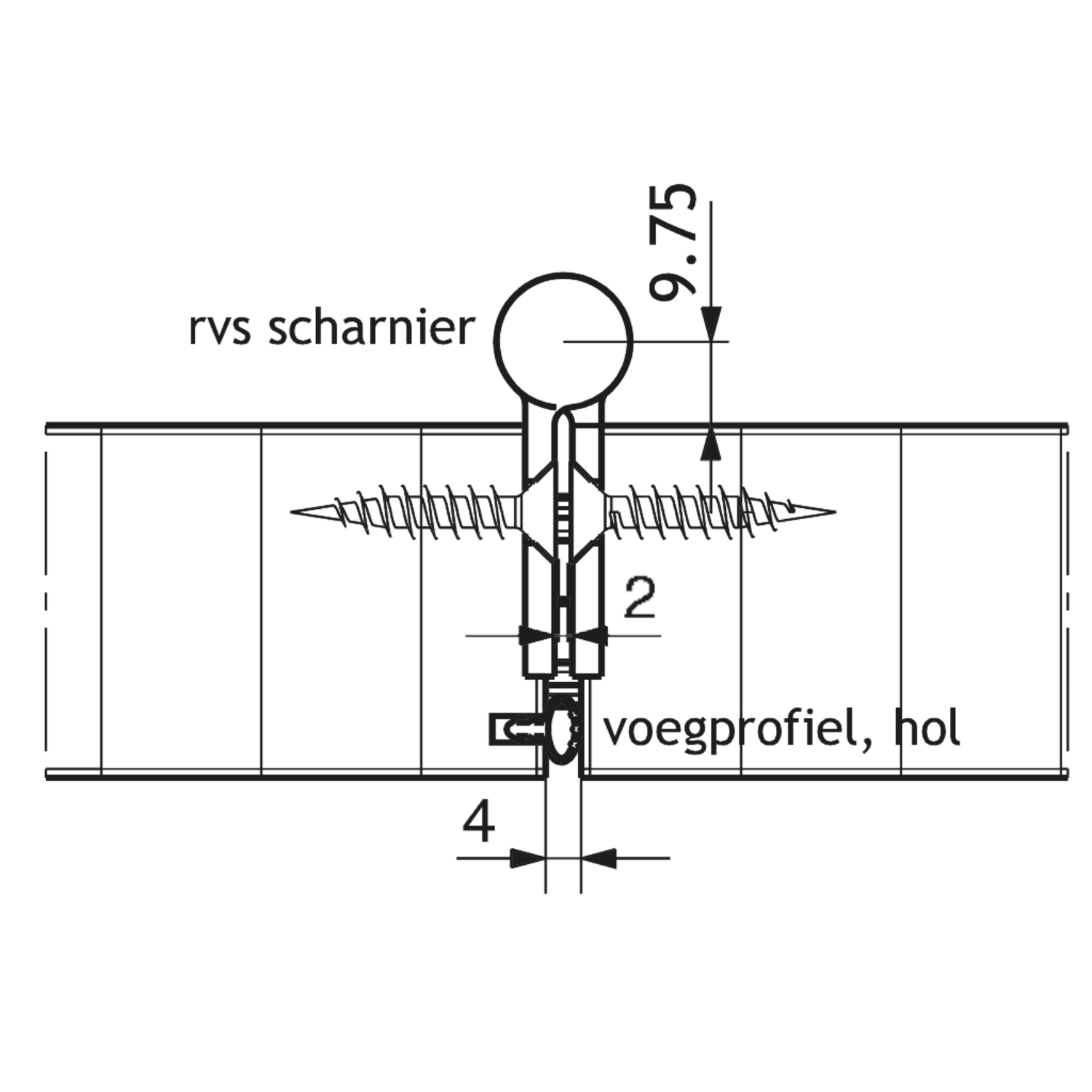 Hawa Variofold/Centerfold RVS scharnier