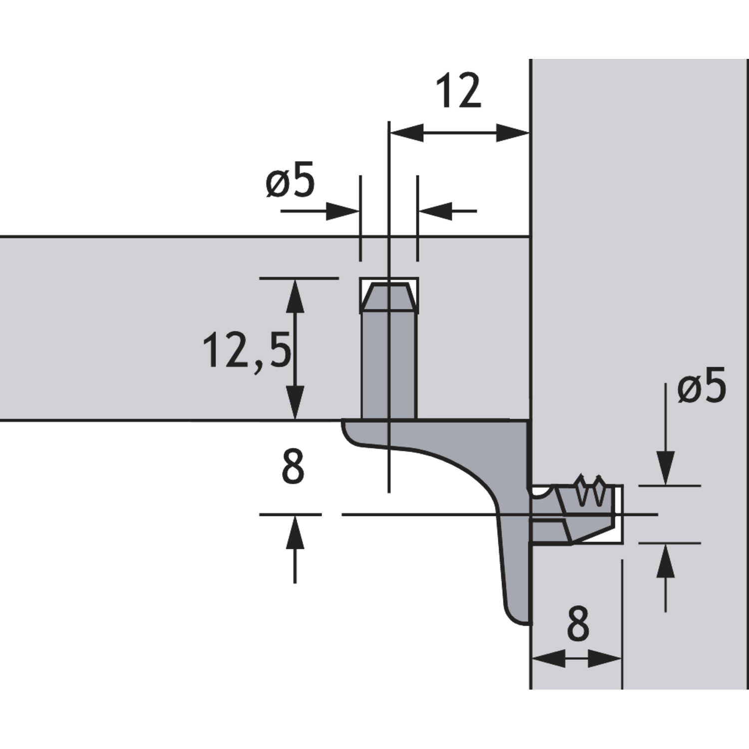 legplankdrager Sekura 6, ø 5 mm, Spuitgietzink vernikkeld