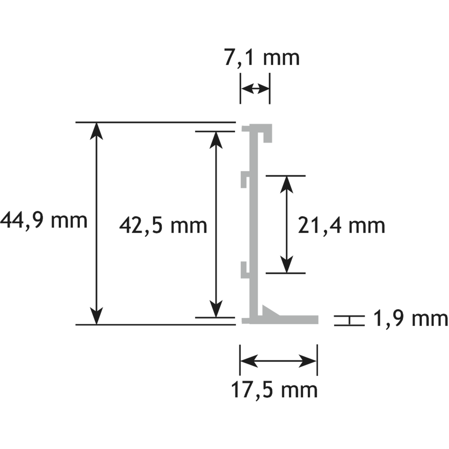 Greeplijst L- vorm voor decor strip wit 5000mm