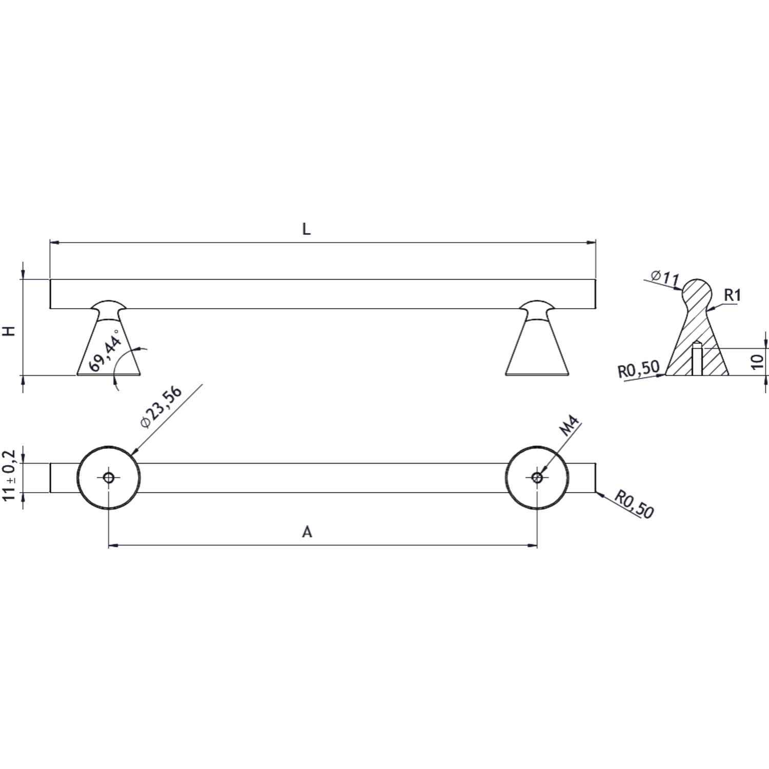 Greep Delta ba160 l204 zamak RVS-look