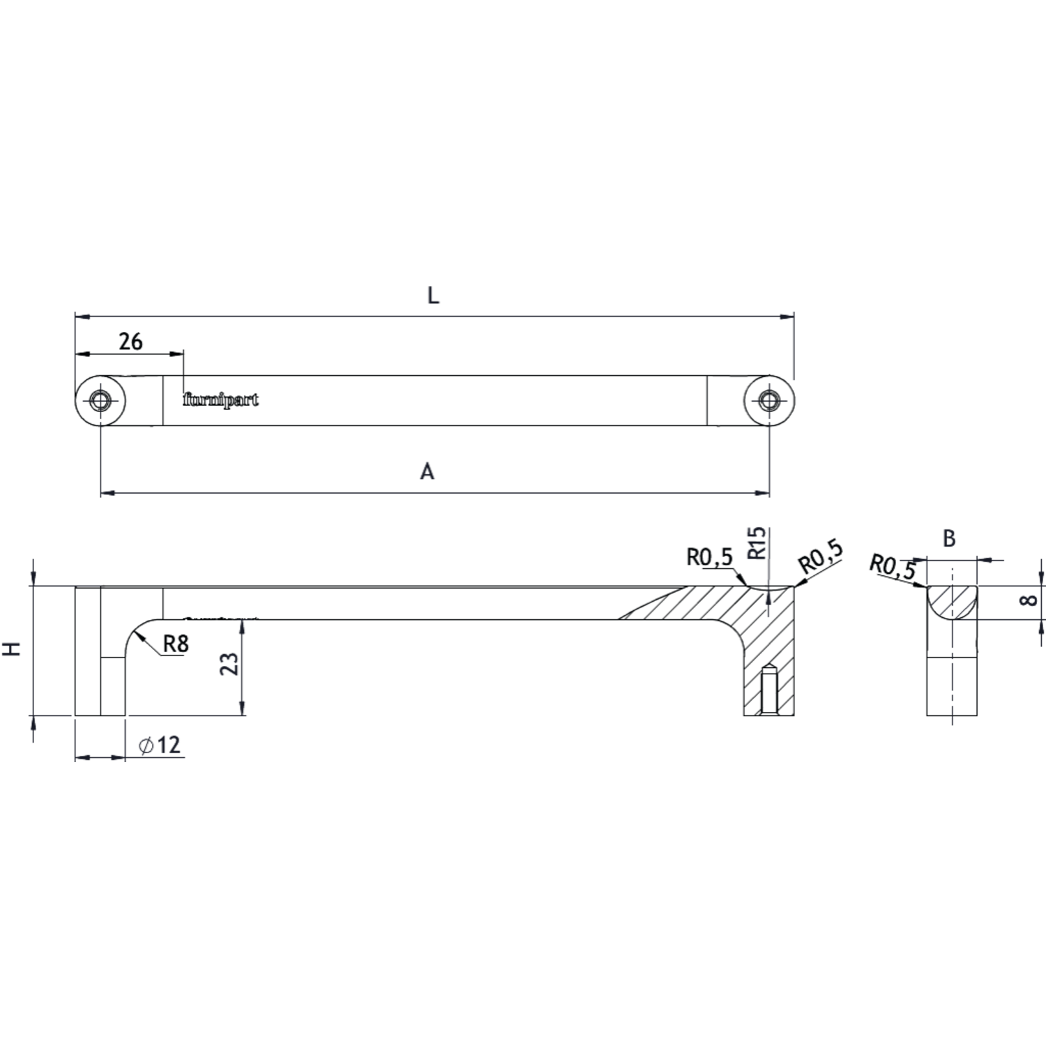 Knop punto ba32 l44 zamak mat zwart