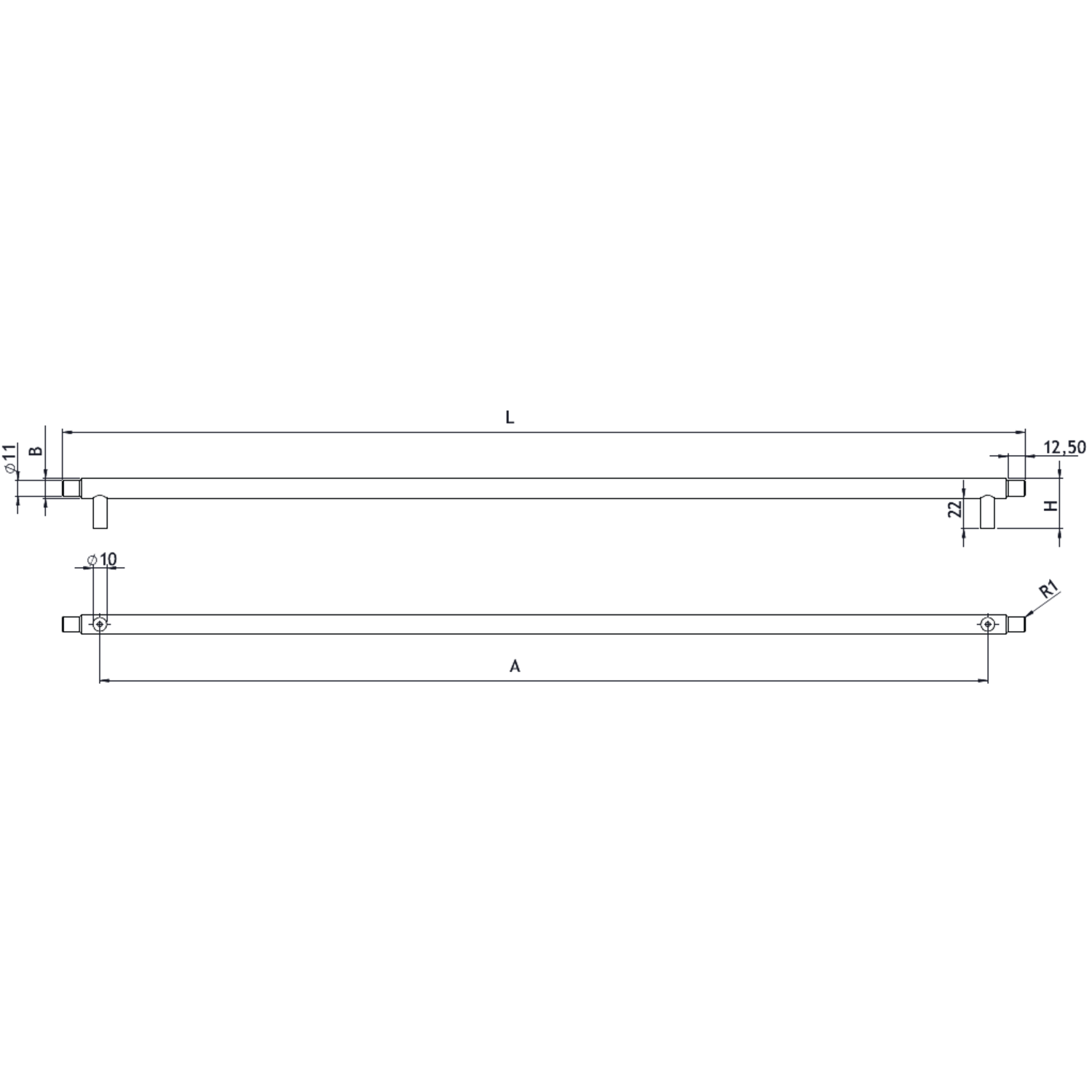 Greep MANOR LONG BA640 L694 alu + zamak mat zwart