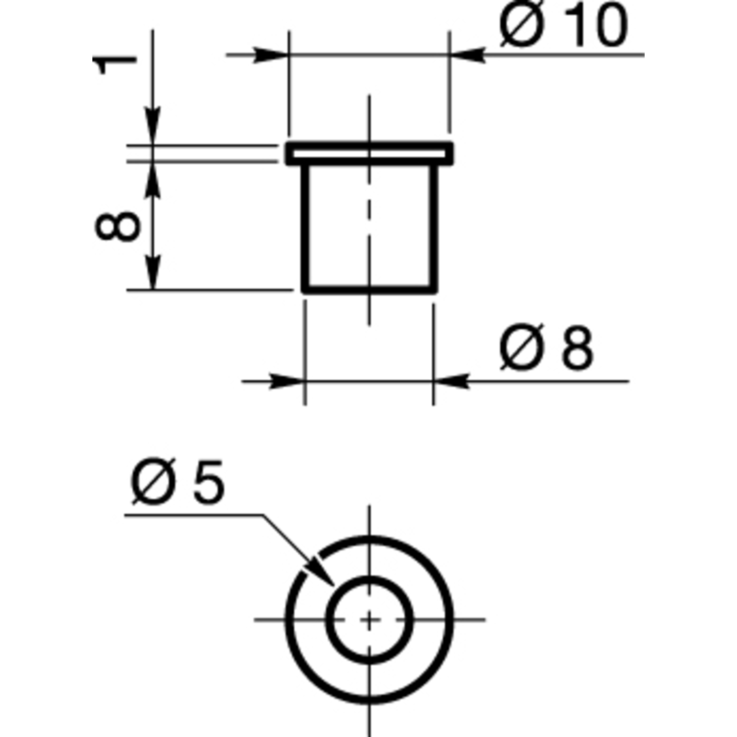 Huls met kraag voor pivot 8mm koper