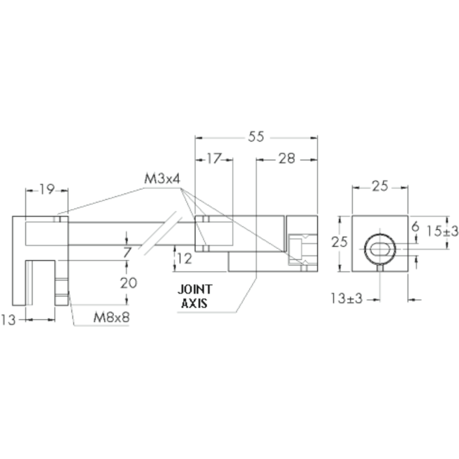 Vaste stabilisatiestang wand/glas met lage klem, voor 8/12 mm glas, L1041, chroom