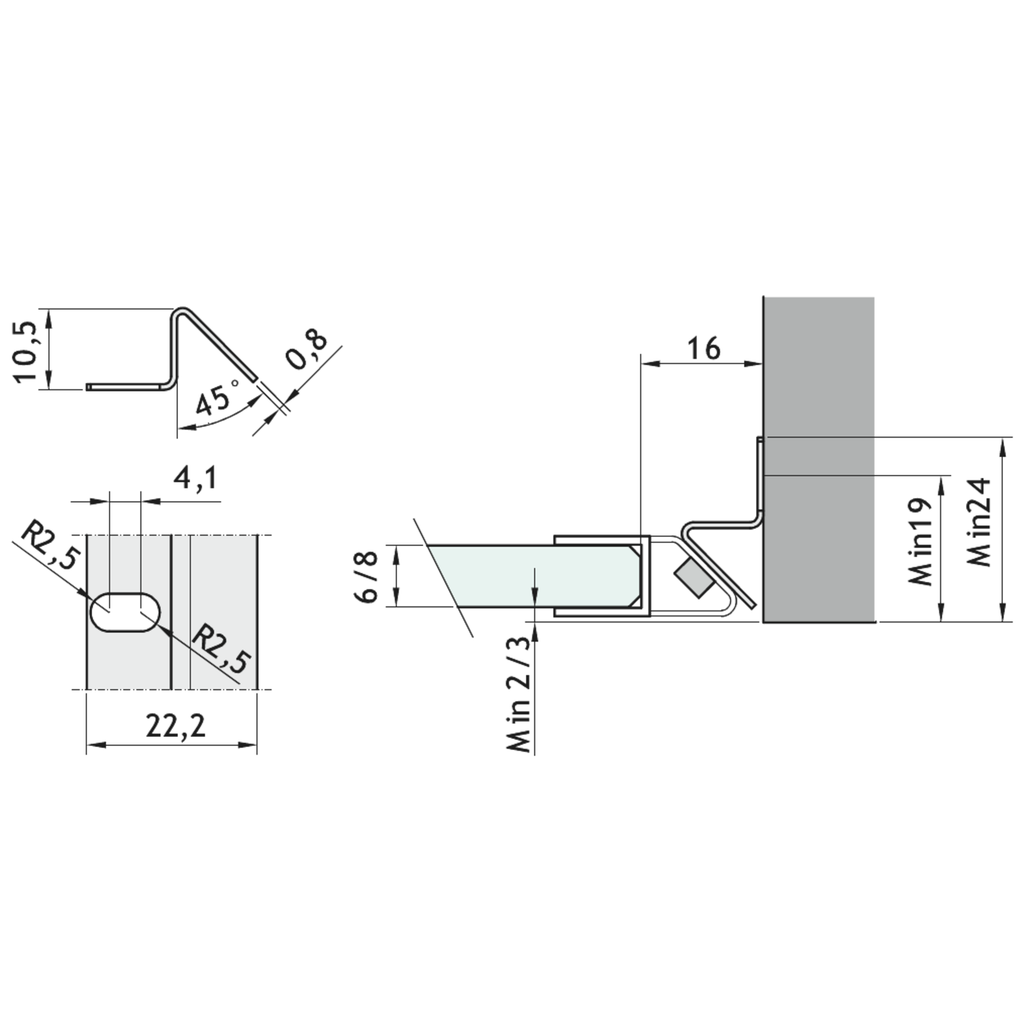 Aanslagprofiel magnetisch 10,5 x 22 x l 2500 mm rvs geborsteld