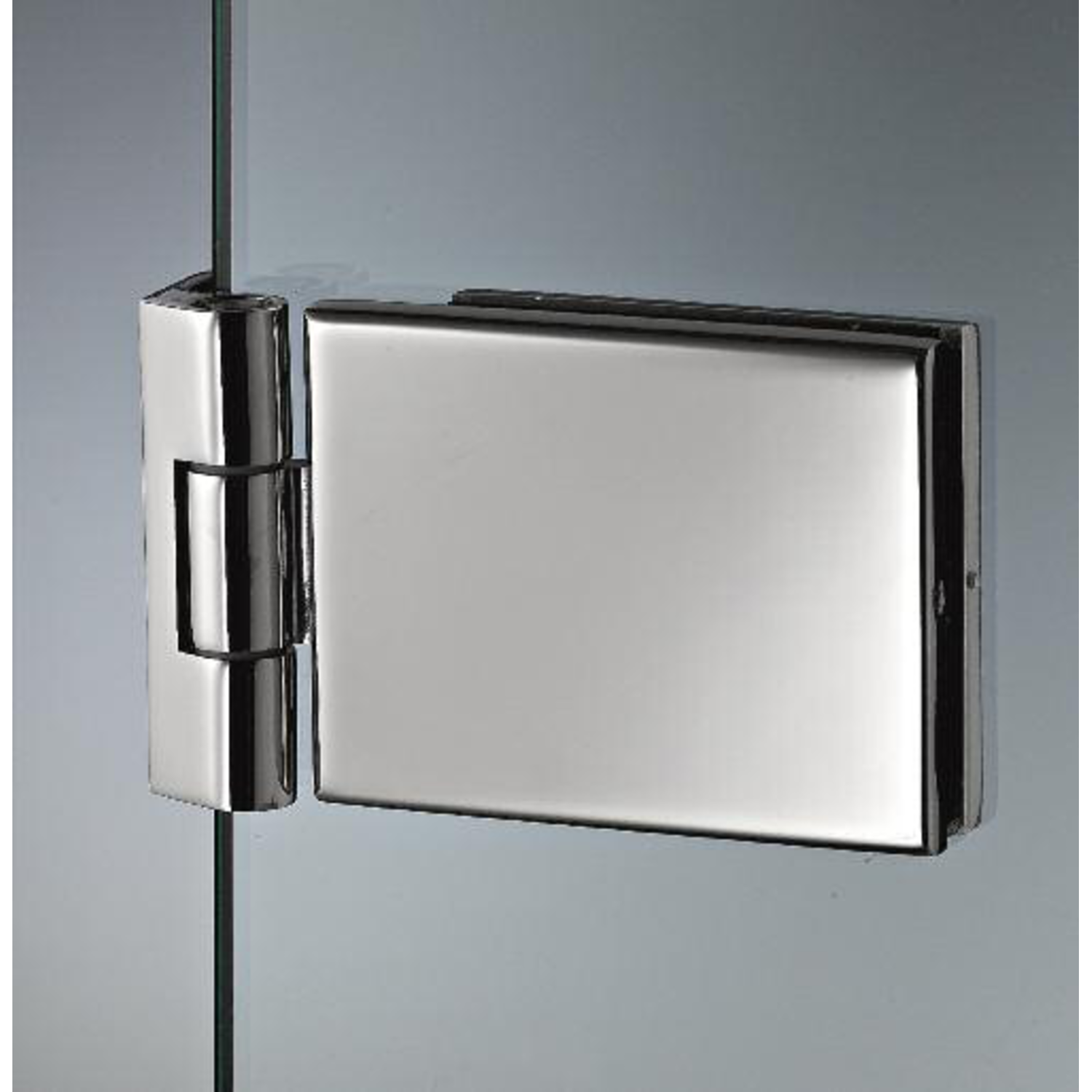 Vierkant scharnier wand/glas voor smalle deurposten, voor 8/12 mm glas, B85 H65, glanzend rvs