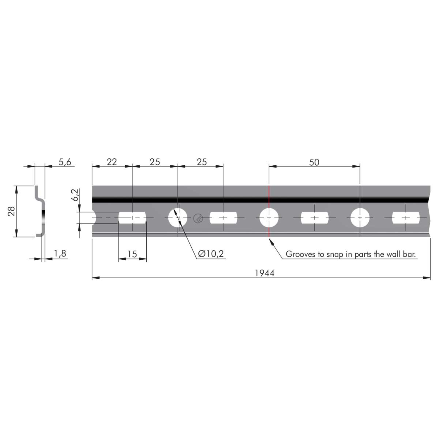 Ophangprofiel WPC1 vr APC6/APC1 verzinkt 2000mm
