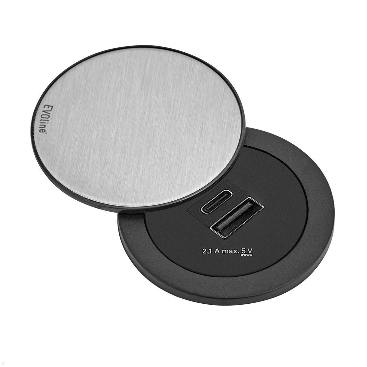 Evoline One usb a/c charger 5v 2.1a rvs/zwart + draaideksel