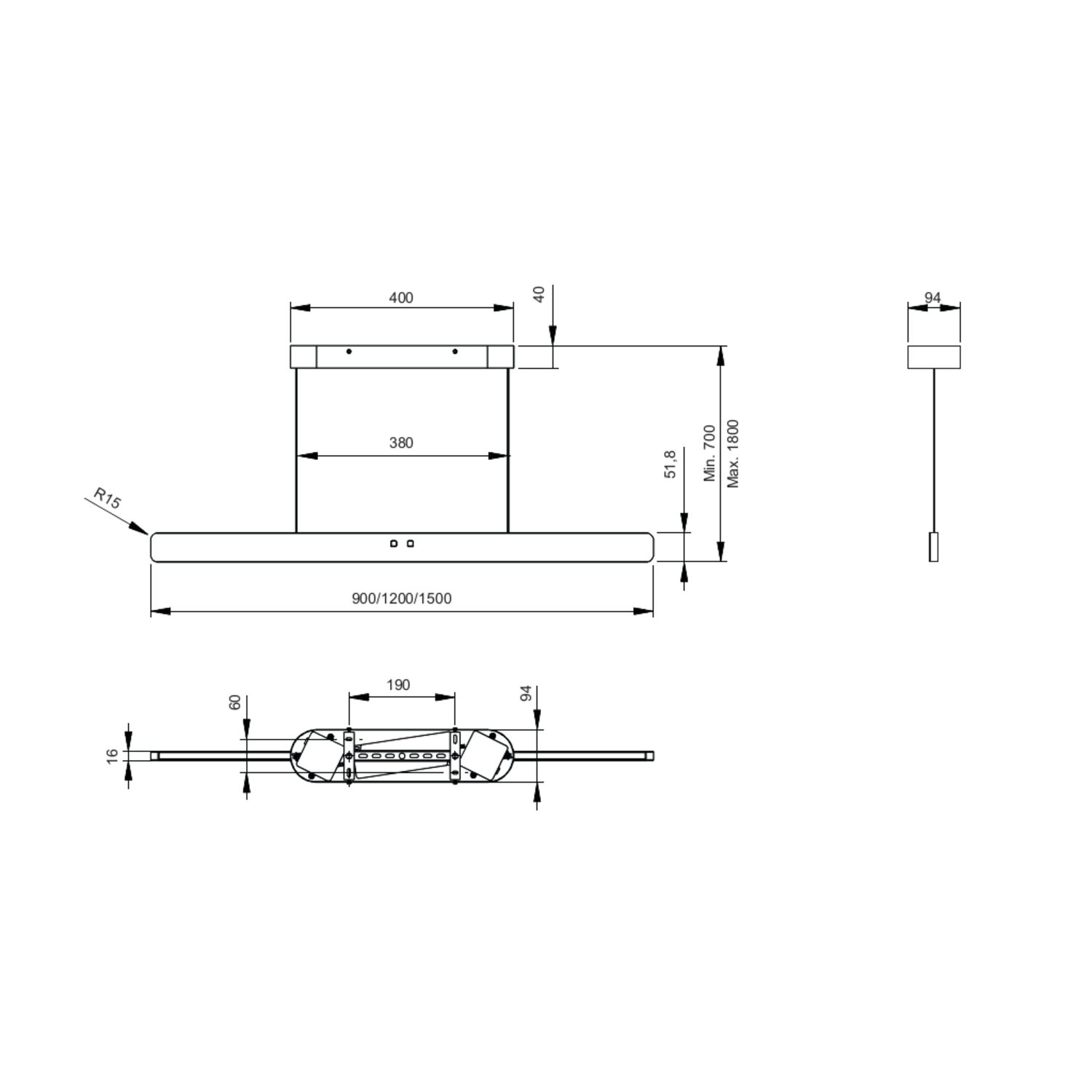 Pendel Blim Up Emotion 230V zwart 900mm