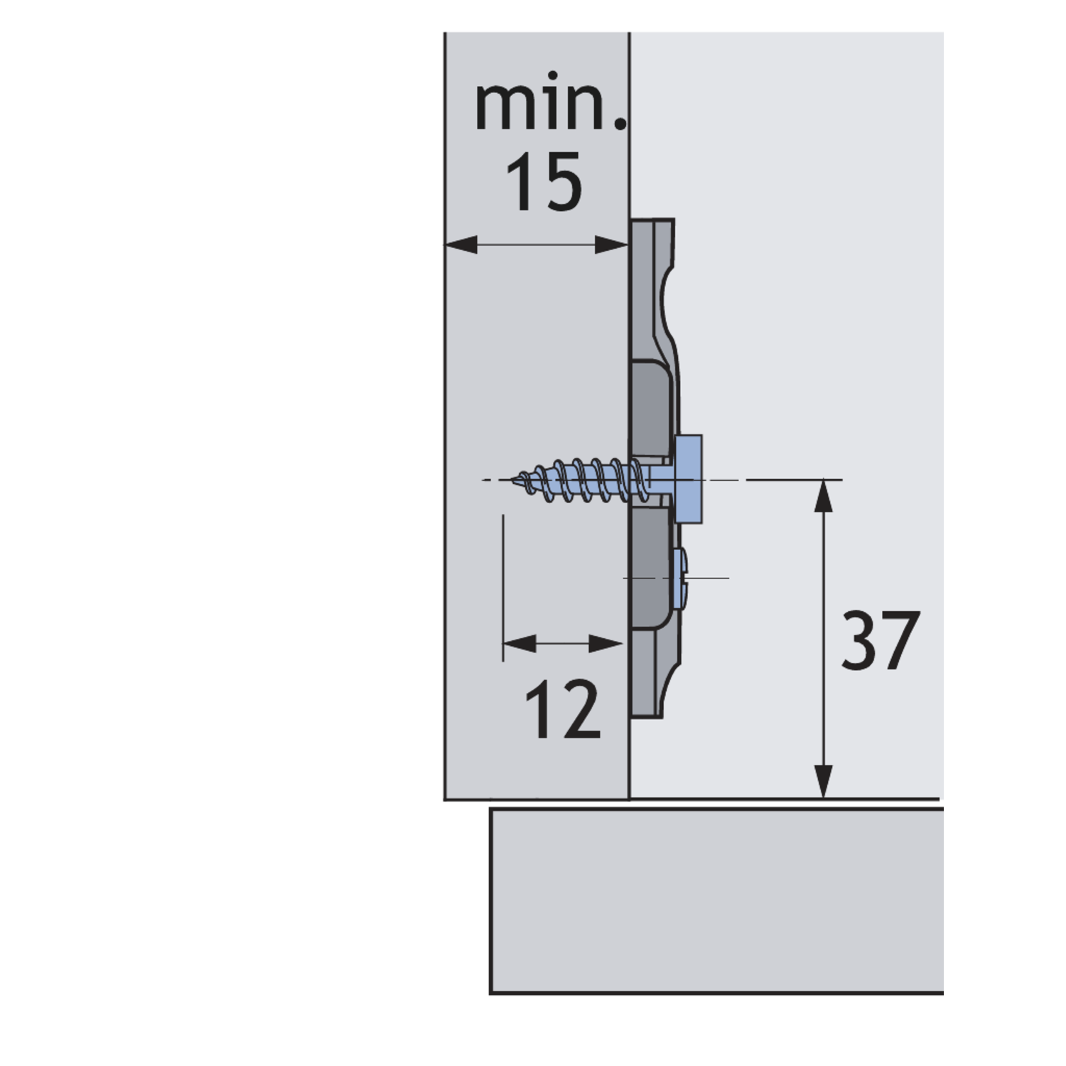 Kruismontageplaat met directe hoogteverstelling, vernikkeld, Rijboring 37 x 32 mm, met spaanplaatschroeven (voor boringen ø 2,5 mm), dikte 0.0 mm