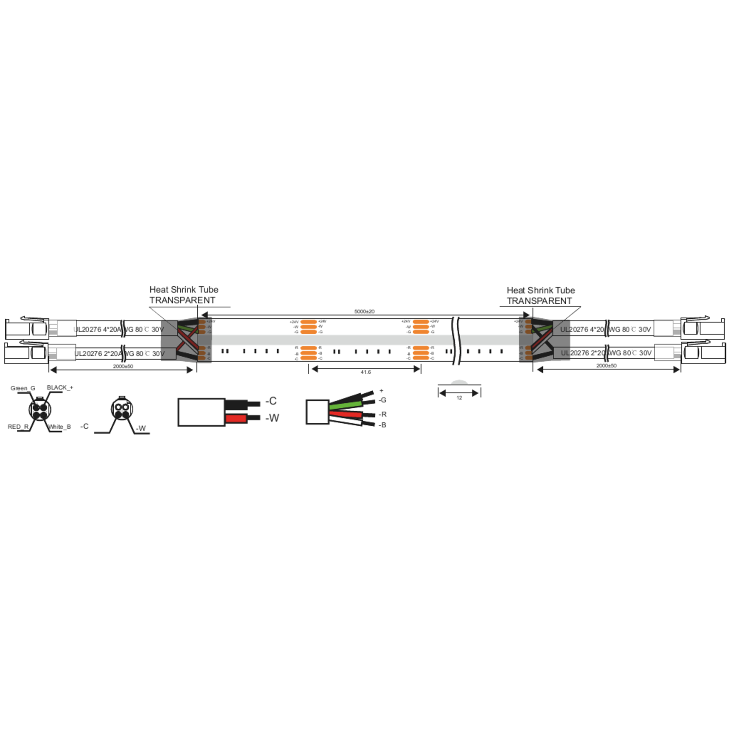 Ledstrip COB RGBW 5m 24V 15W/m 640led/m IP20