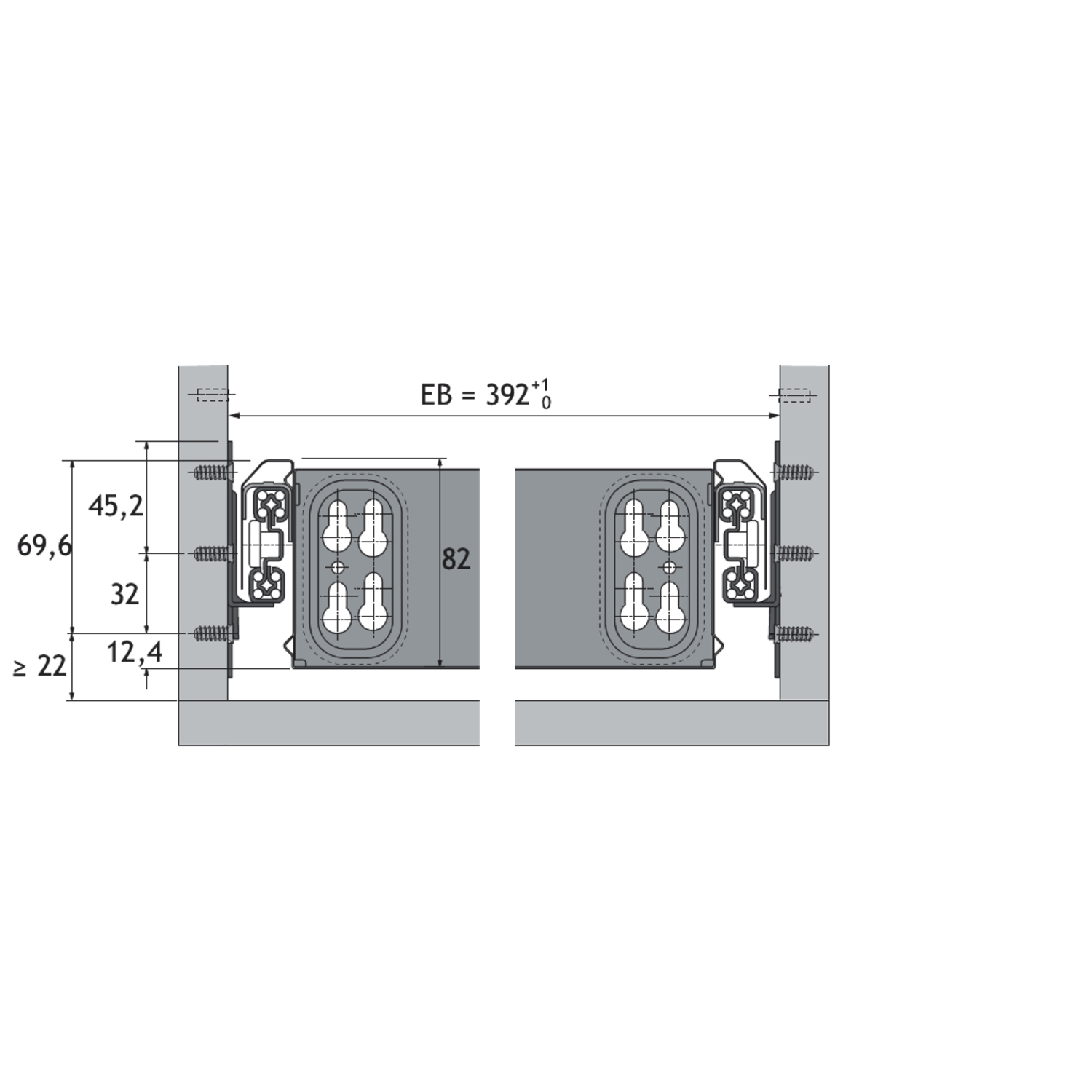 Ladegeleiders Quadro Duplex 45, Silent System compatibel, Push to open compatibel, EB 292 mm / 392 mm, 530 mm, links en rechts
