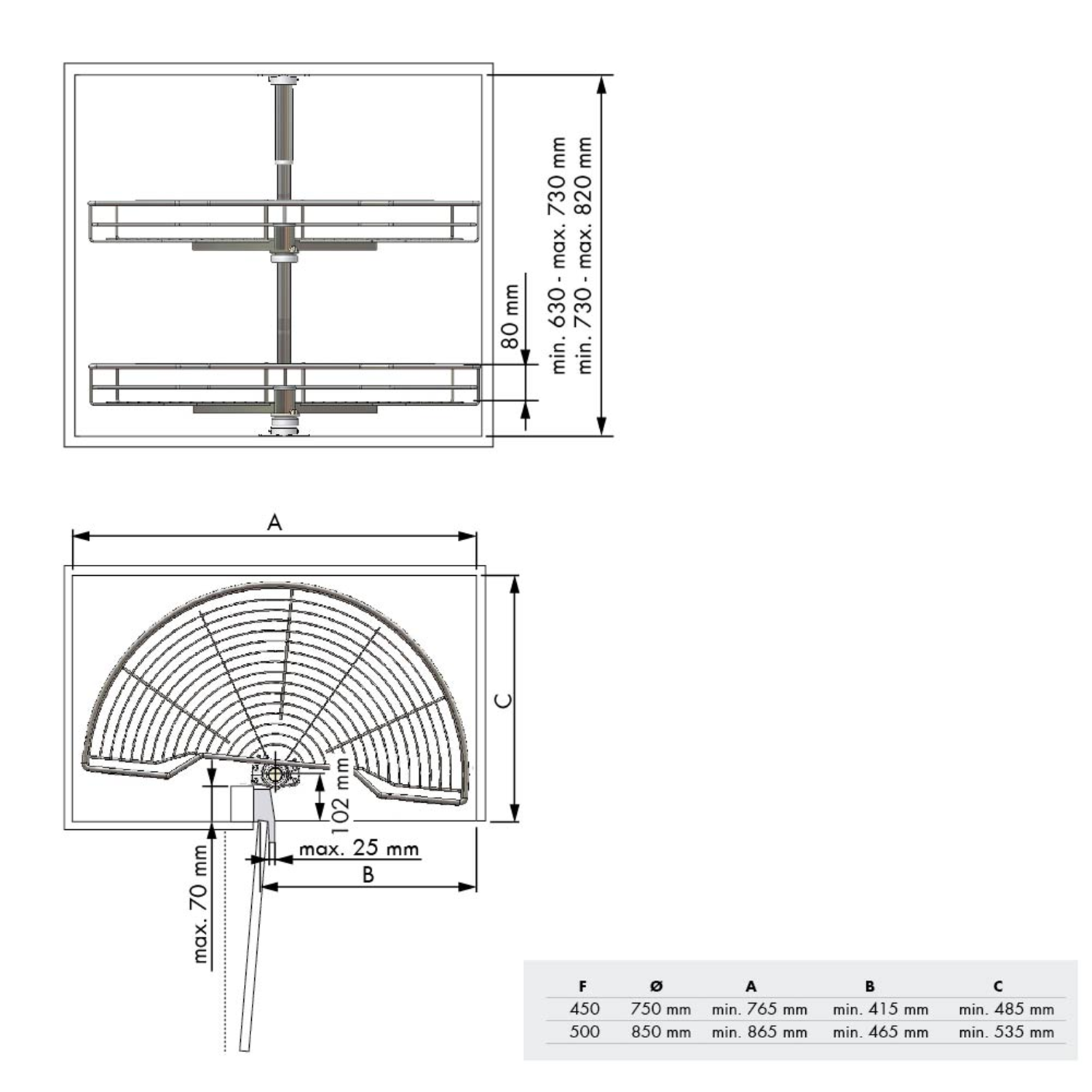 MC Line draaikorf 1/2 850x490mm chroom