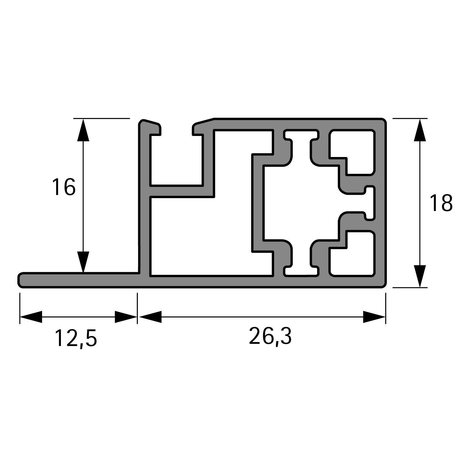 Cadro Inliggend schuifdeurprofiel, onder, 3000 mm, roestvrij staal finish